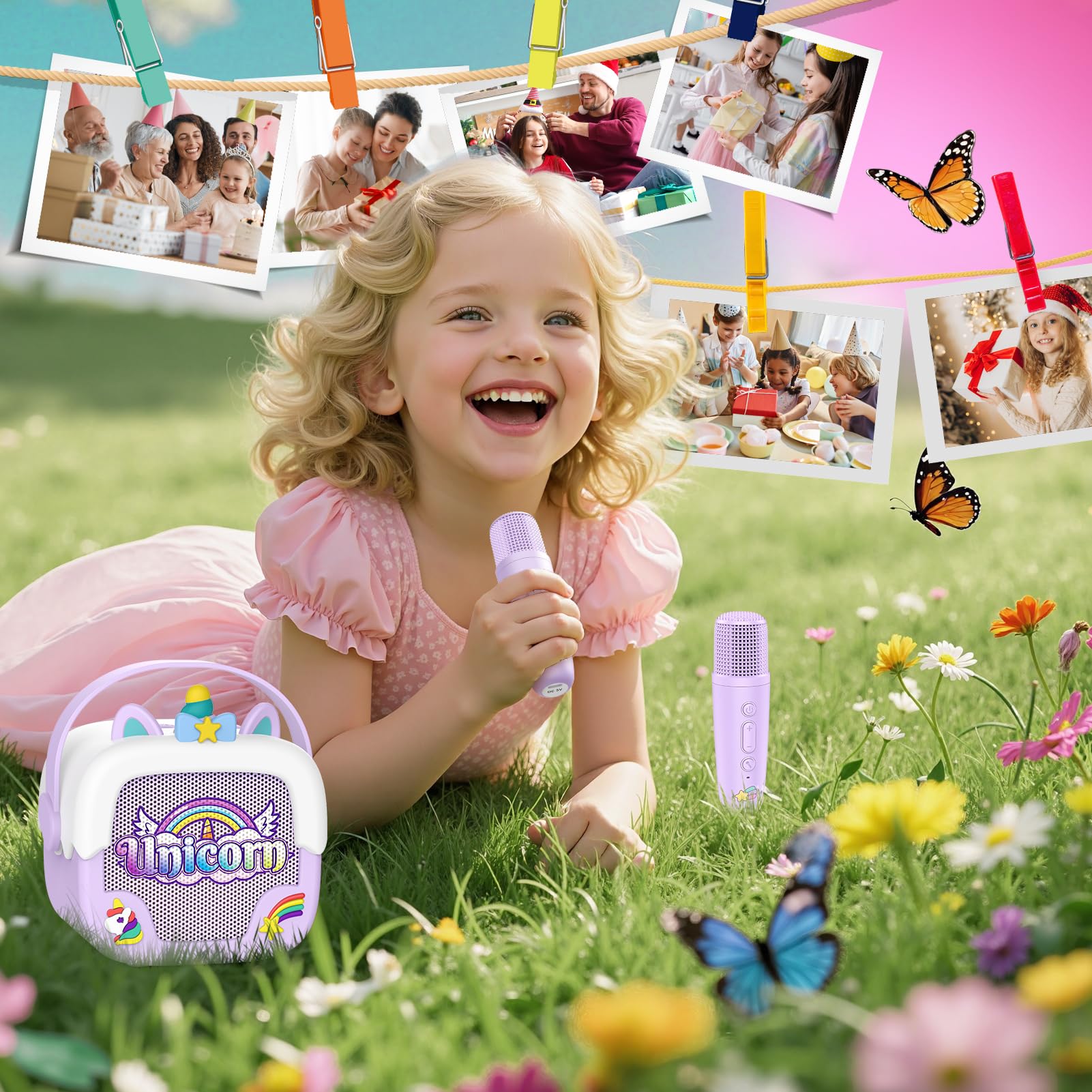 Mini Karaoke Machine for Kids Girls: Unicorn Portable Bluetooth Speakers with 2 Wireless Mic Toys for Girls Age 4-6 7 8 9 Years Old Girl Gifts Birthday Gifts for 5 6 7 8 9 10 11 Years Teens Purple