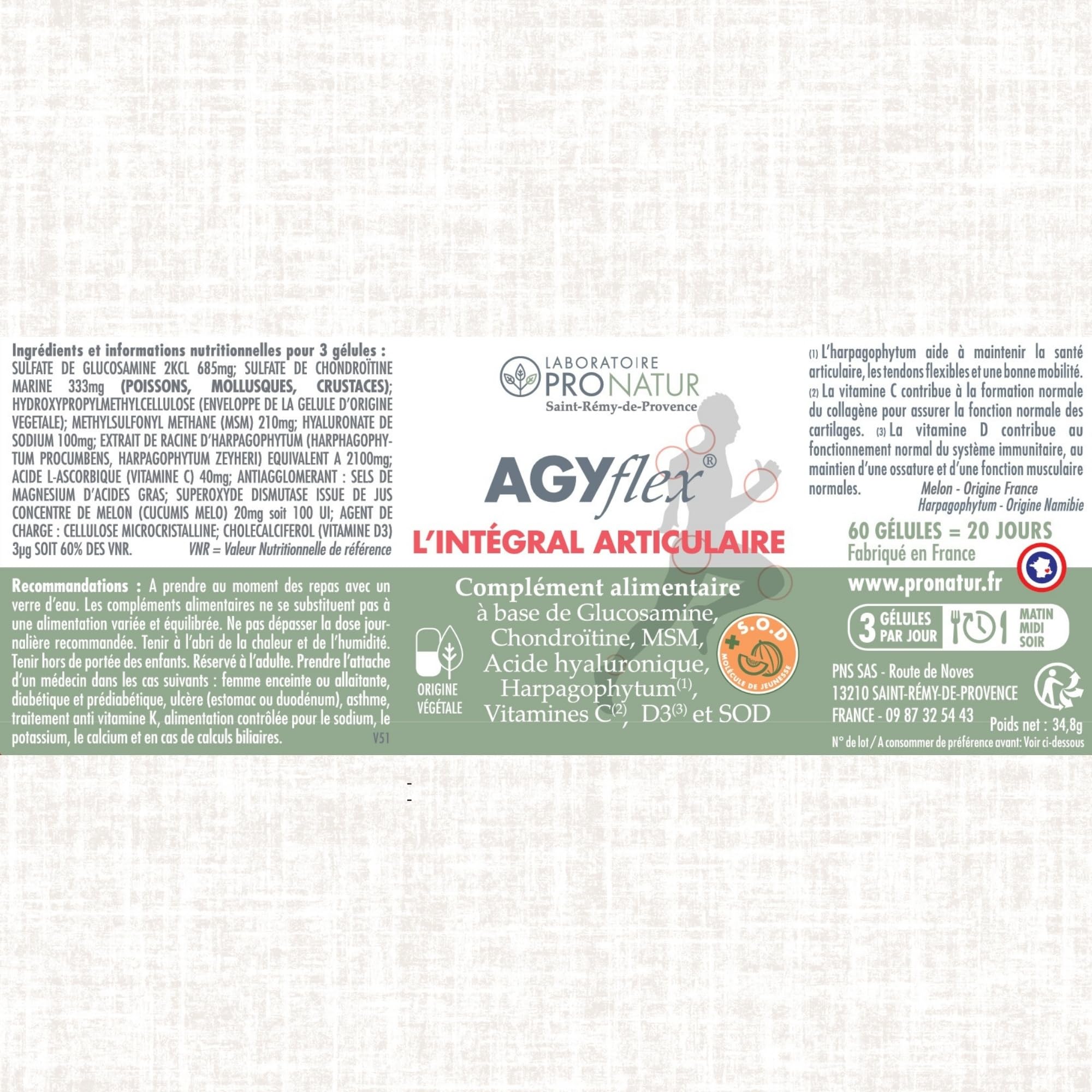 Lot de 2 AGYflex L’INTEGRAL ARTICULAIRE – Complément alimentaire articulations – Glucosamine, Chondroïtine, MSM, Harpagophytum, Acide hyaluronique, Vitamines C et D, SOD – Fabriqué en France