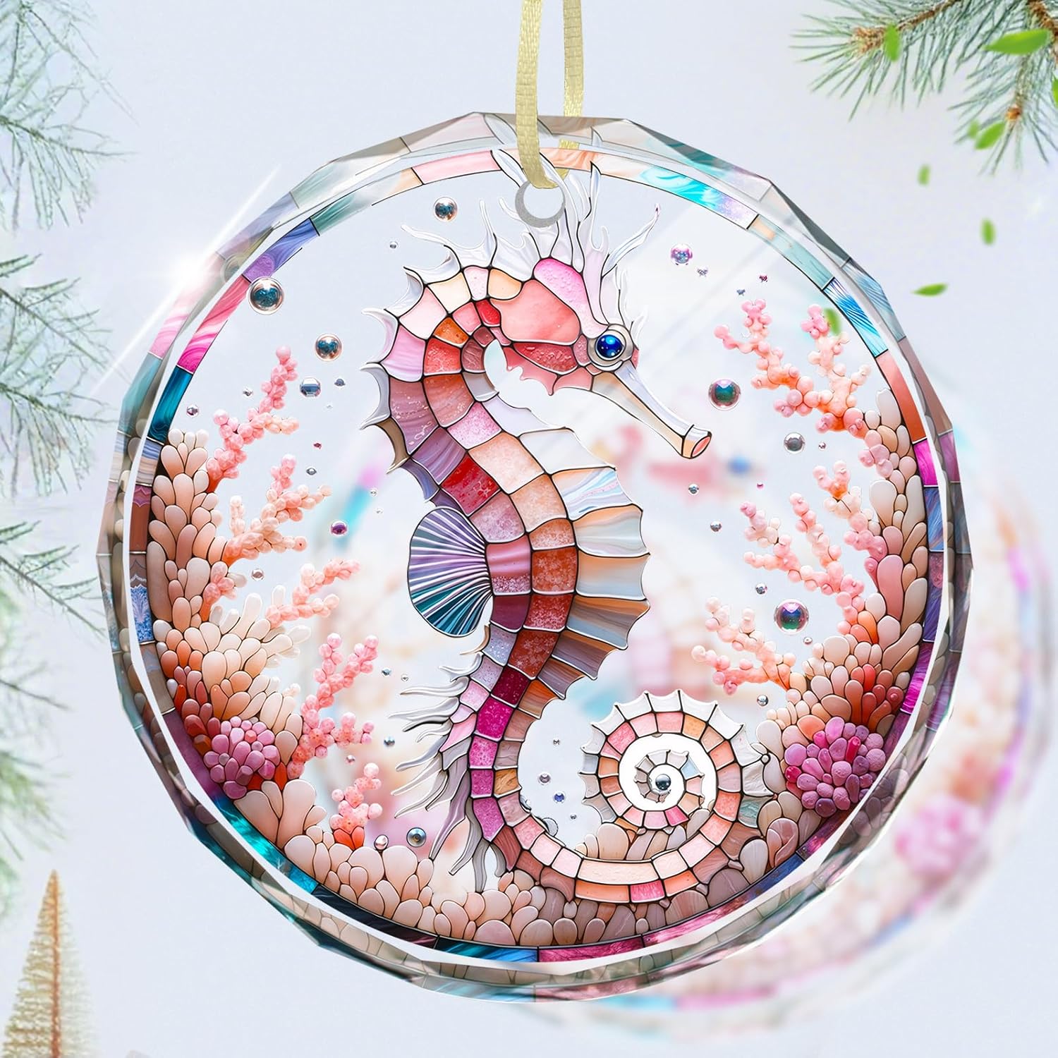 Stained Glass Seahorse Christmas Ornament, Seahorse Christmas Tree Decoration, Xmas Tree Decor, Gift Idea