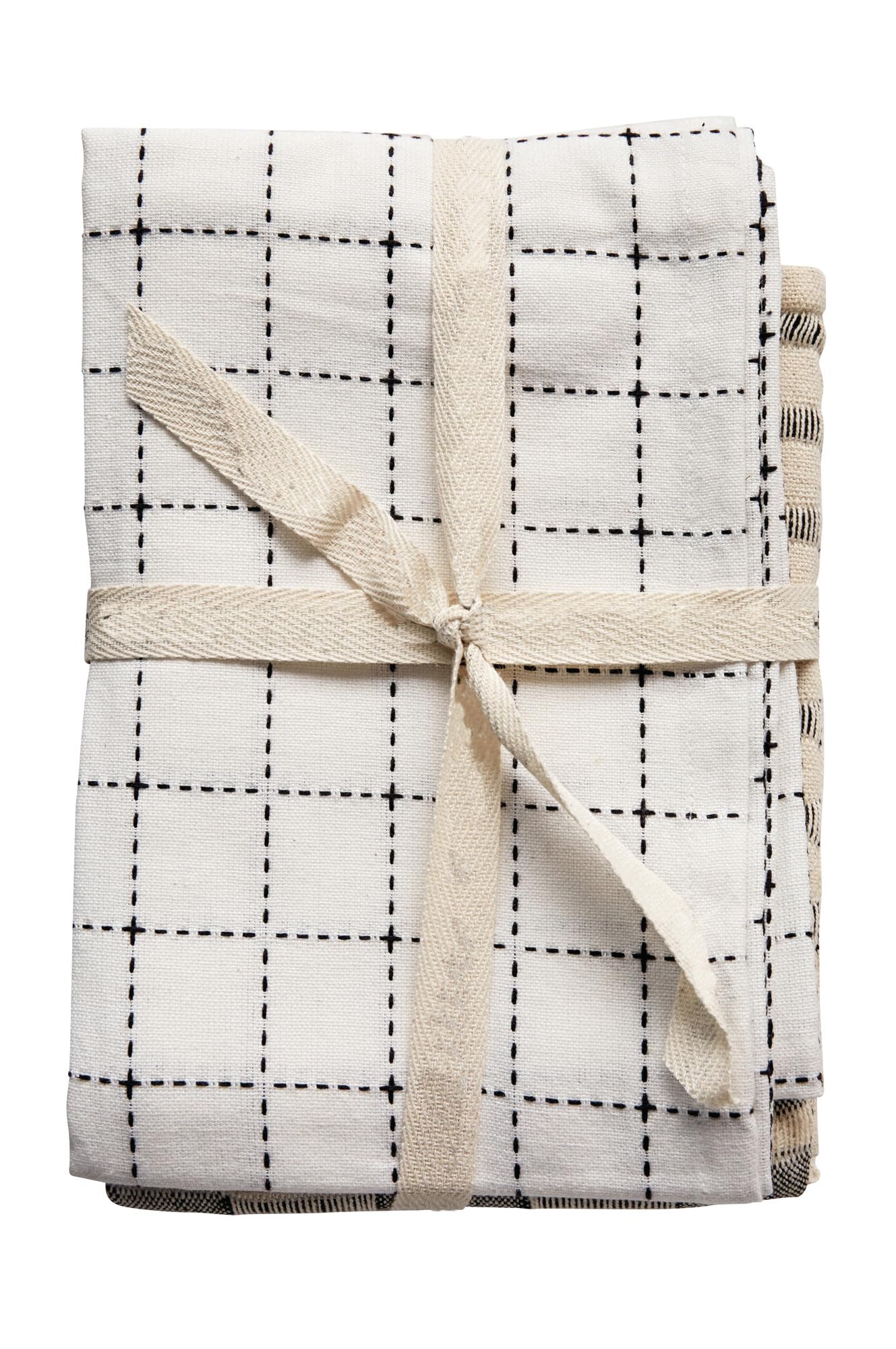 Creative Co-Op DA8185-1 White & Black Cotton Tea Towels (Set of 3 Designs), Multi