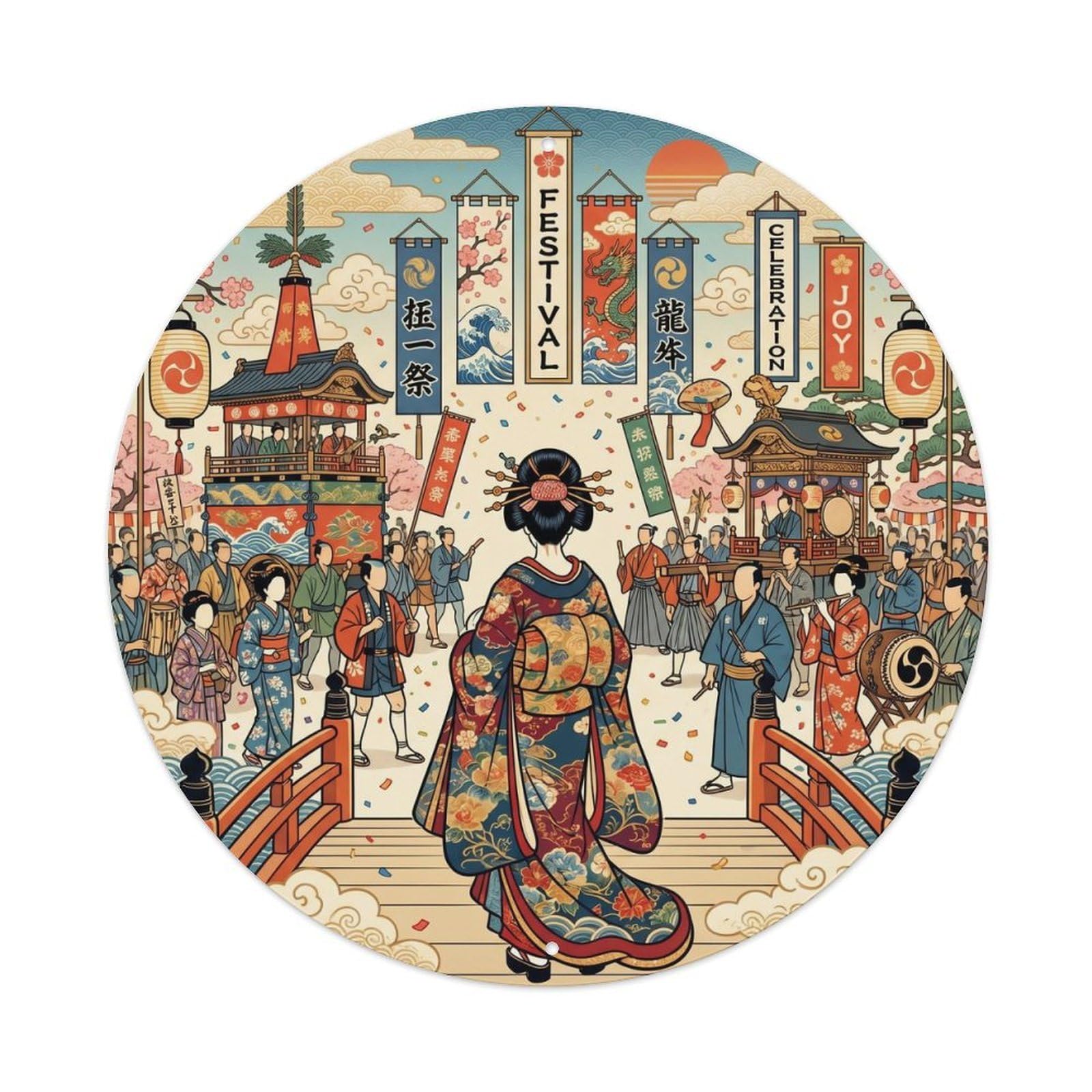 Galvaxio Style Japanese Kimono Woman Observing Festival Parade Procession Metal Tin Sign