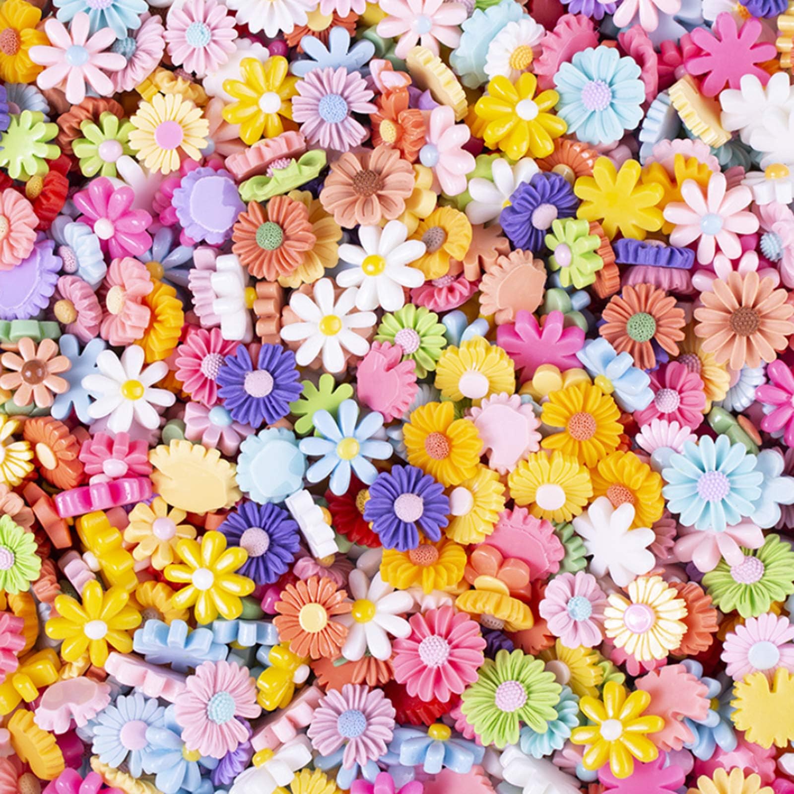 Mangdunt100Pcs Flower Daisy Slime Charms Set Easter DIY Craft Mixed Making Resin Jewery Charms Embellishments Flatback Resin Charms Flower Cabochons for DIY Scrapbooking Craft Decoration Crafts