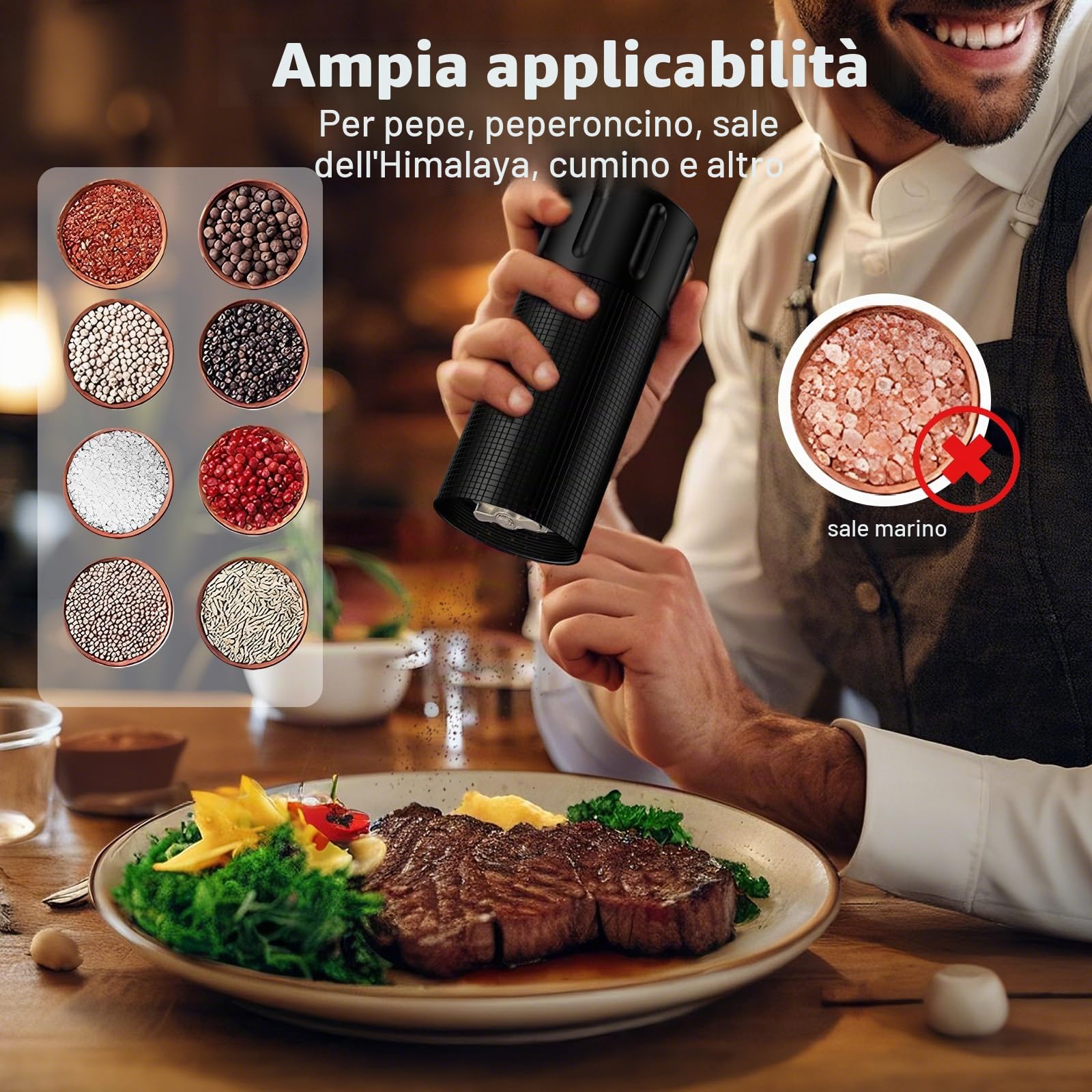 Macina Pepe Manuale Professionale Regolabile: Macinapepe ad alte prestazioni con elevata resa - Macinino per spezie ricaricabile con affilatura regolabile e lama in acciaio inox