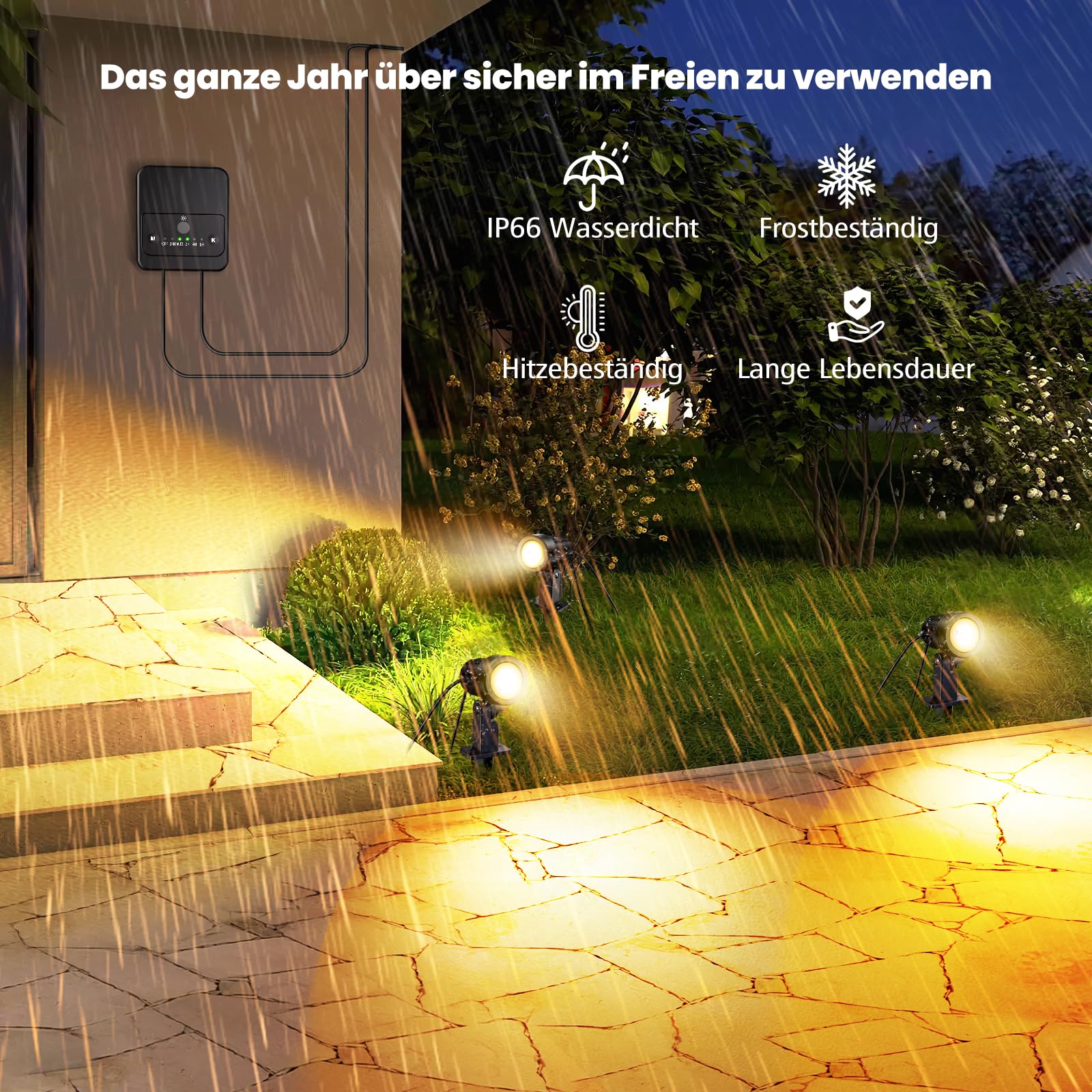 MEIKEE Gartenbeleuchtung 2700K 4000K 6000K 3 Helligkeit 2 Dynamische Modi | Auto On/Off IP66 Wasserdicht Timing-Funktion Gartenleuchte mit Fernbedienung Ideal für Außen, Garten, Terrasse, Baum 8 Stück