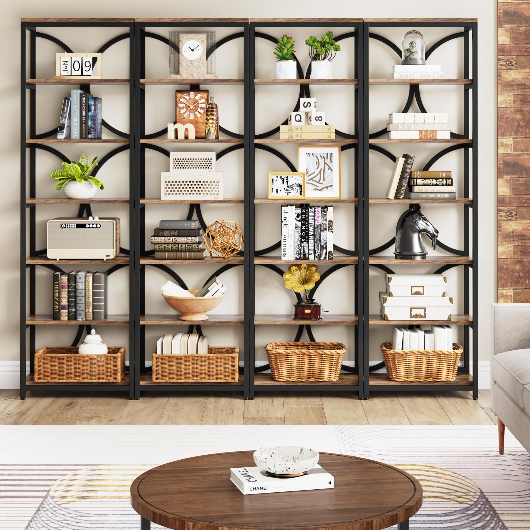 Tribesigns Bücherregal mit 6 Ebenen, 200 cm industrielles Küchenschrank mit Lagerregalen, Aufbewahrungs-Organizer für Wohnzimmer, Schlafzimmer und Home Office, Braun