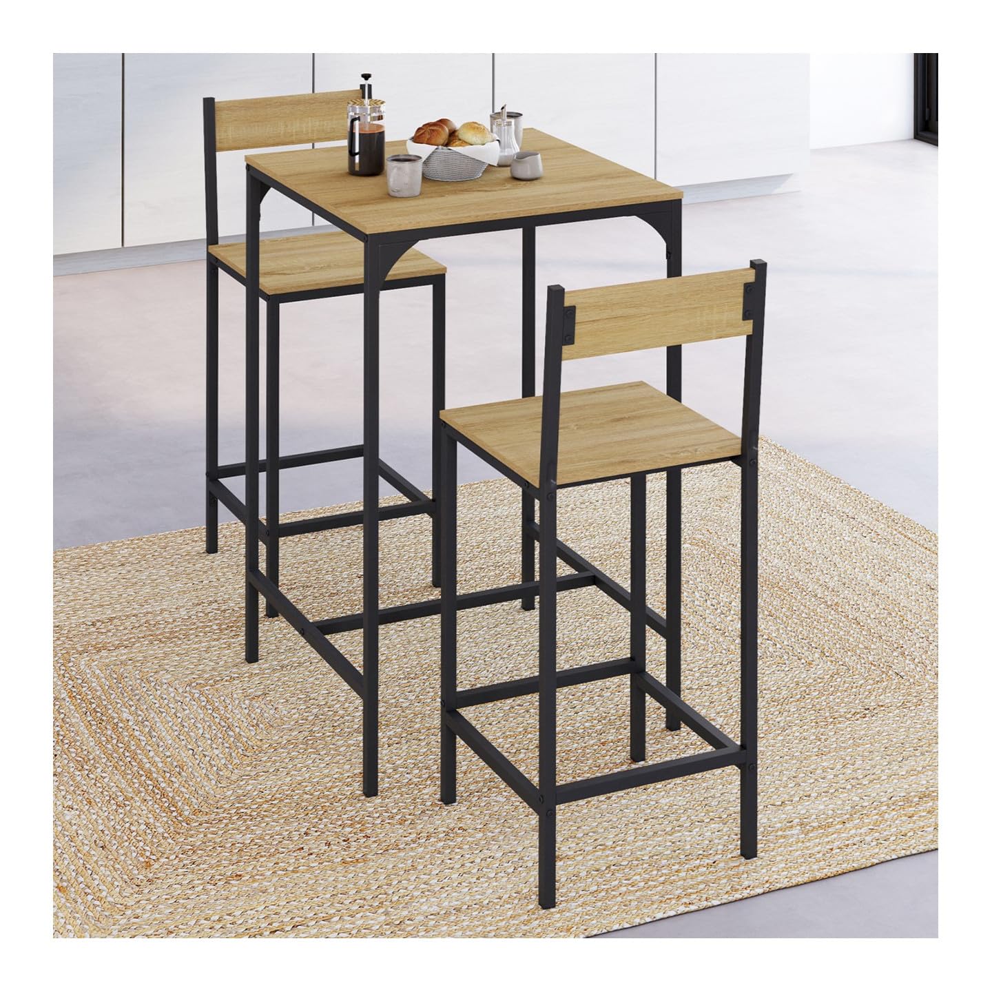 IDMarket - Ensemble Table de Bar carrée Detroit 60 cm et 2 chaises de Bar Design Industriel