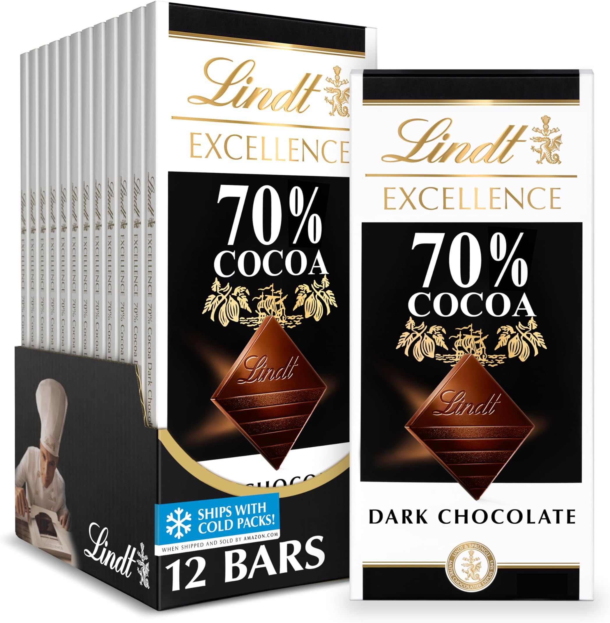 EXCELLENCE 70% Cocoa Dark Chocolate Bar, Dark Chocolate Candy, 3.5 oz. (12 Pack)