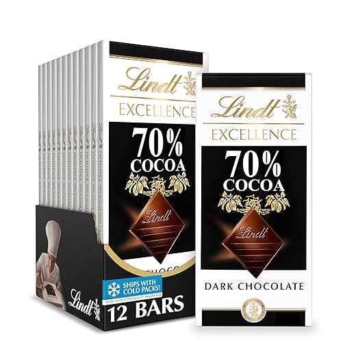 Lindt EXCELLENCE 70% Cocoa Dark Chocolate Bar, Dark Chocolate Candy, 3.5 oz. (12 Pack)
