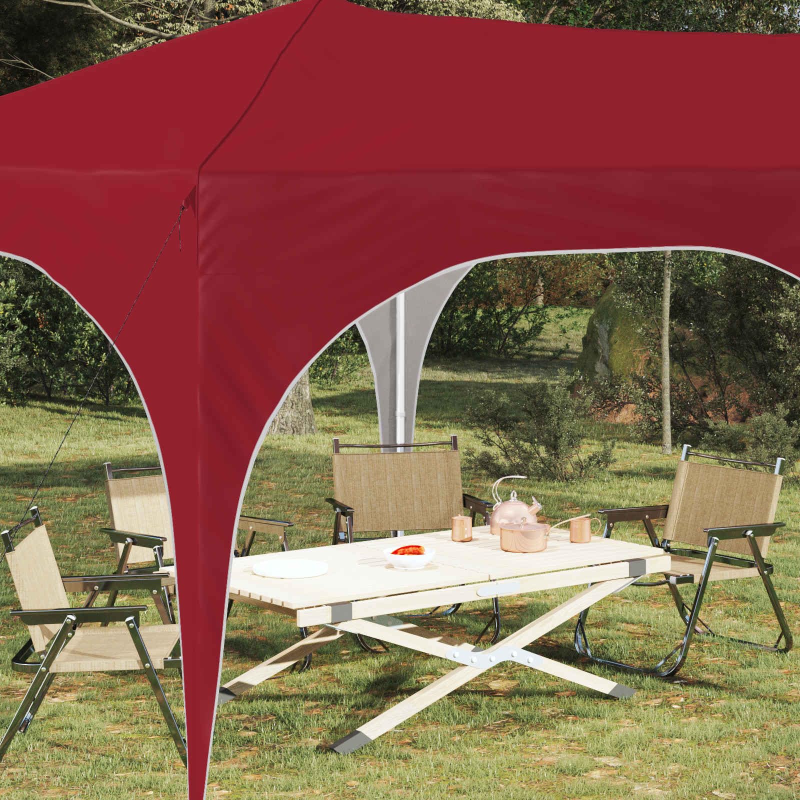 Namiot Pop-up bordowy, 575 x 288 x 245 cm Oxford | 3-stopniowa regulacja wysokości, wodoszczelność, ochrona przed promieniowaniem UV, 4 linki i 8 śledzi, do użytku na zewnątrz