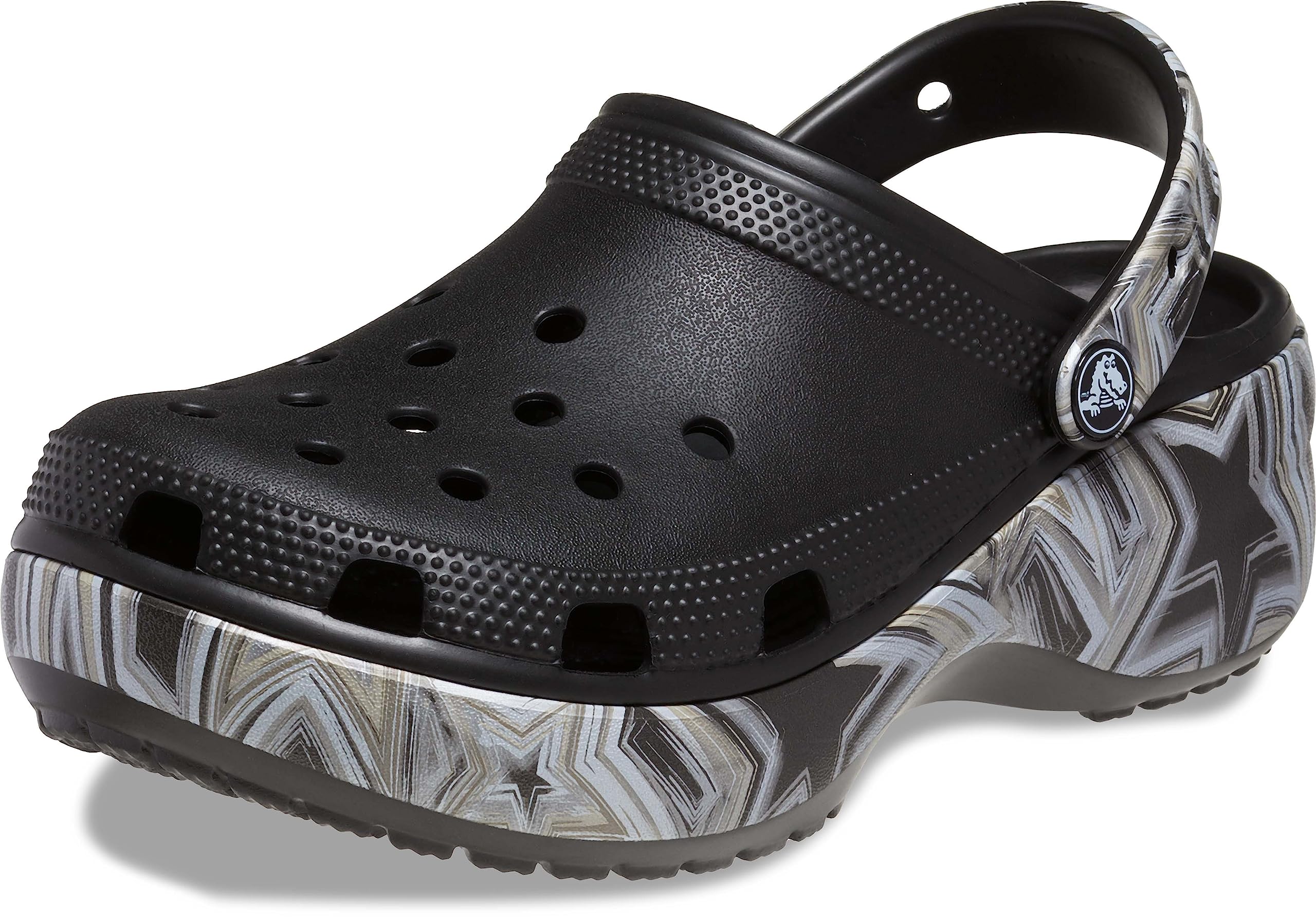 Crocs Women's Classic Graphic Platform Clogs, Platform Shoes, Black/Multi, 6 Women
