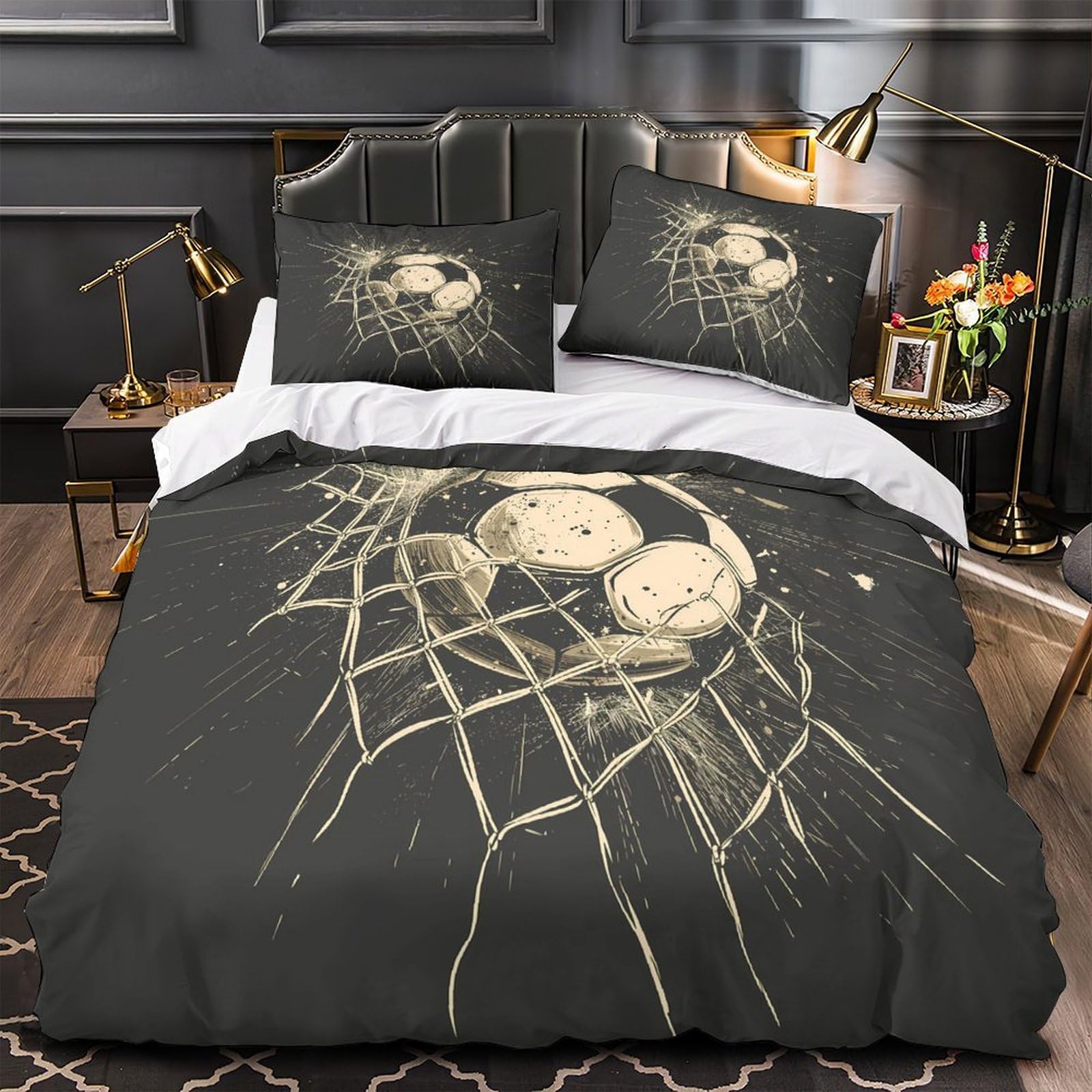 Parure de lit motif football microfibre 140x200cm cadeau pour amoureux