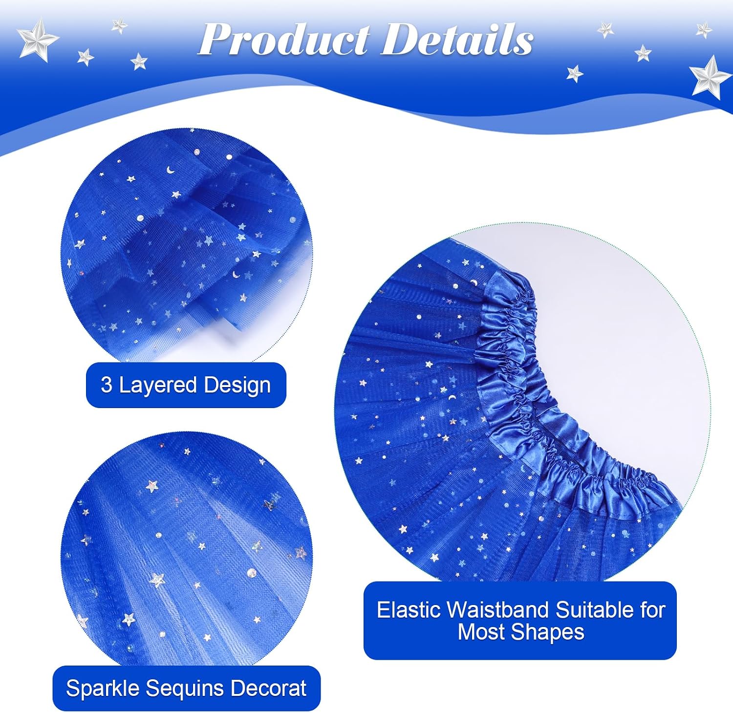 3 Layered Girls Star Sparkle Tulle Tutus Skirts Princess Ballet Dance Party Dress for Girls Women image 4