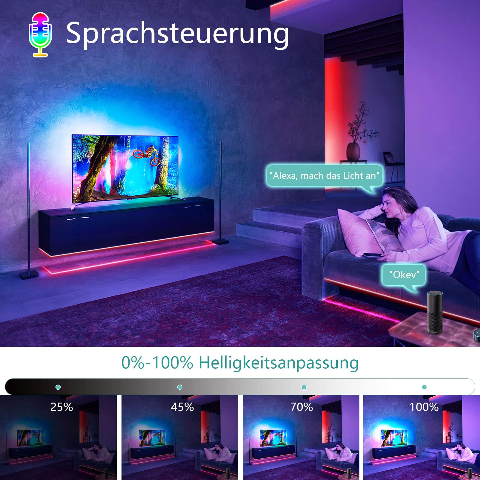 Wifi 10M COB RGB Ruban Led Chambre 576led/M 5760leds 24V Bande LED fonctionne avec Google Home assistant/Alexa,Rubans à LED dimmable Led Strip avec télécommande
