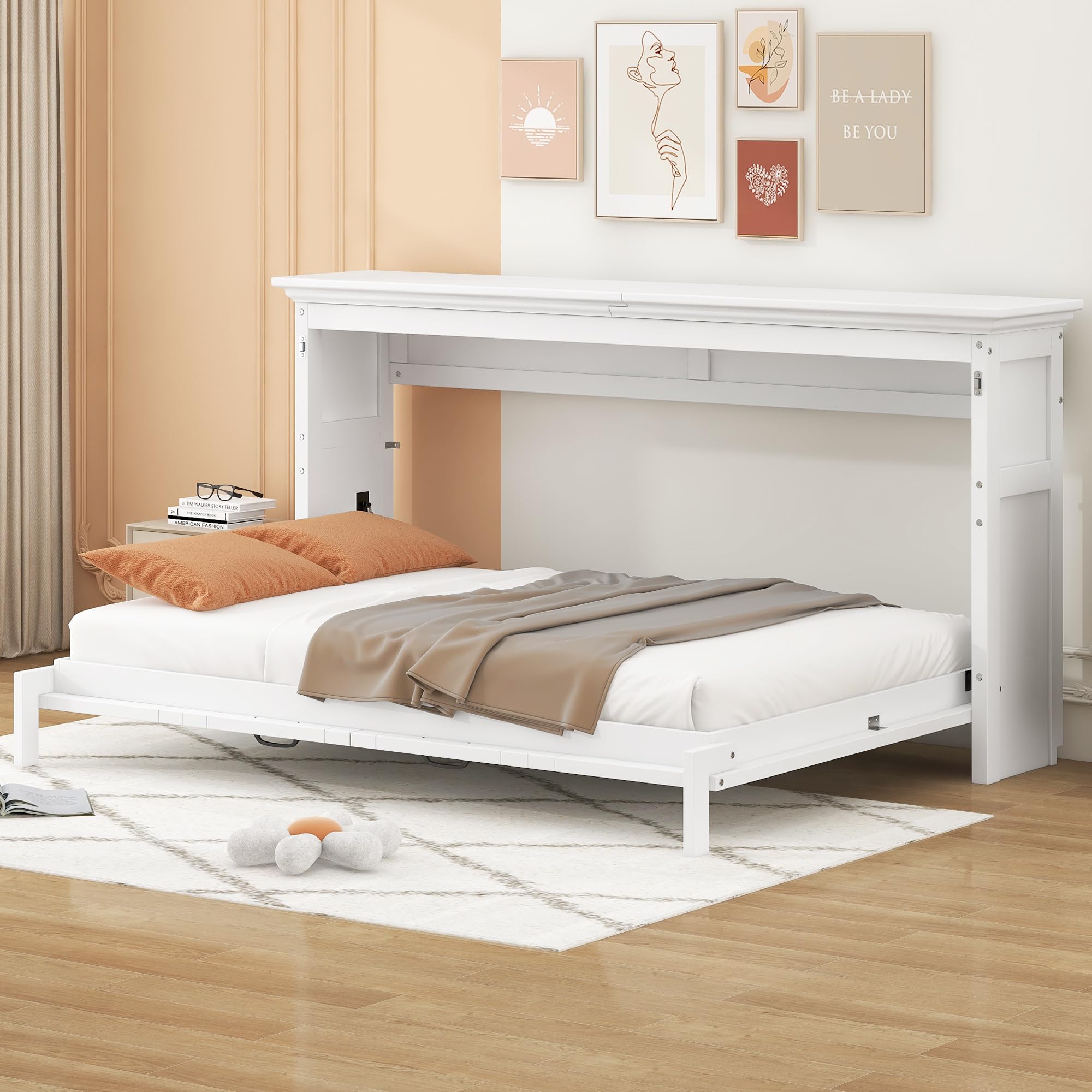 Best Twin Murphy Bed Picks for 2026 3 MERITLINE Twin Horizontal Murphy Bed Cabinet with Desk, Solid Wood Farmhouse Mur — product photo