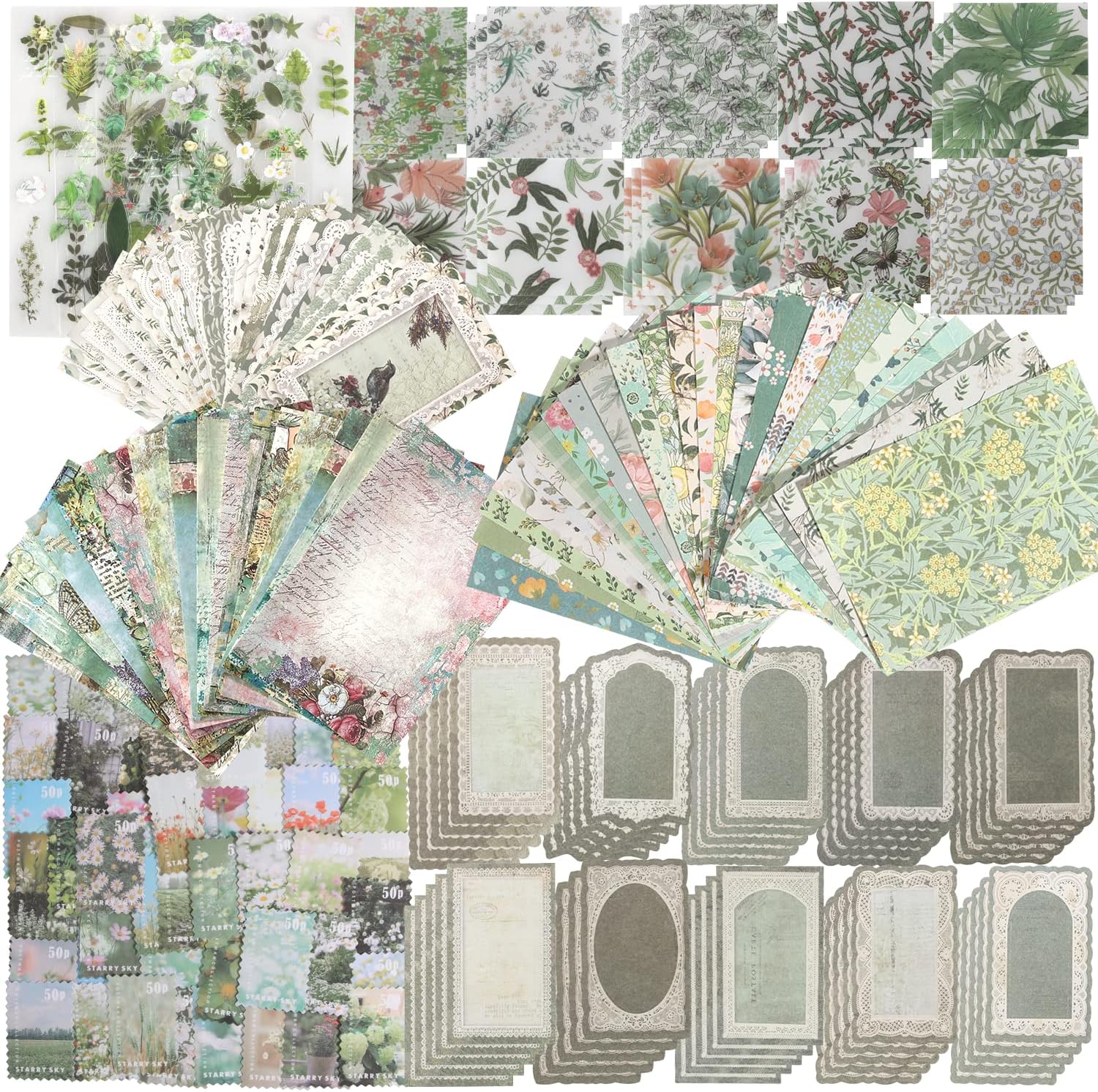 430PCS Scrapbooking Supplies Kit, Vintage Scrapbook Paper Journaling Supplies Kit, for Bullet Journaling, Junk Journal, Retro Crafts, DIY Bullet Journals Supplies for Teen Girl Kid Women (Retro Green)