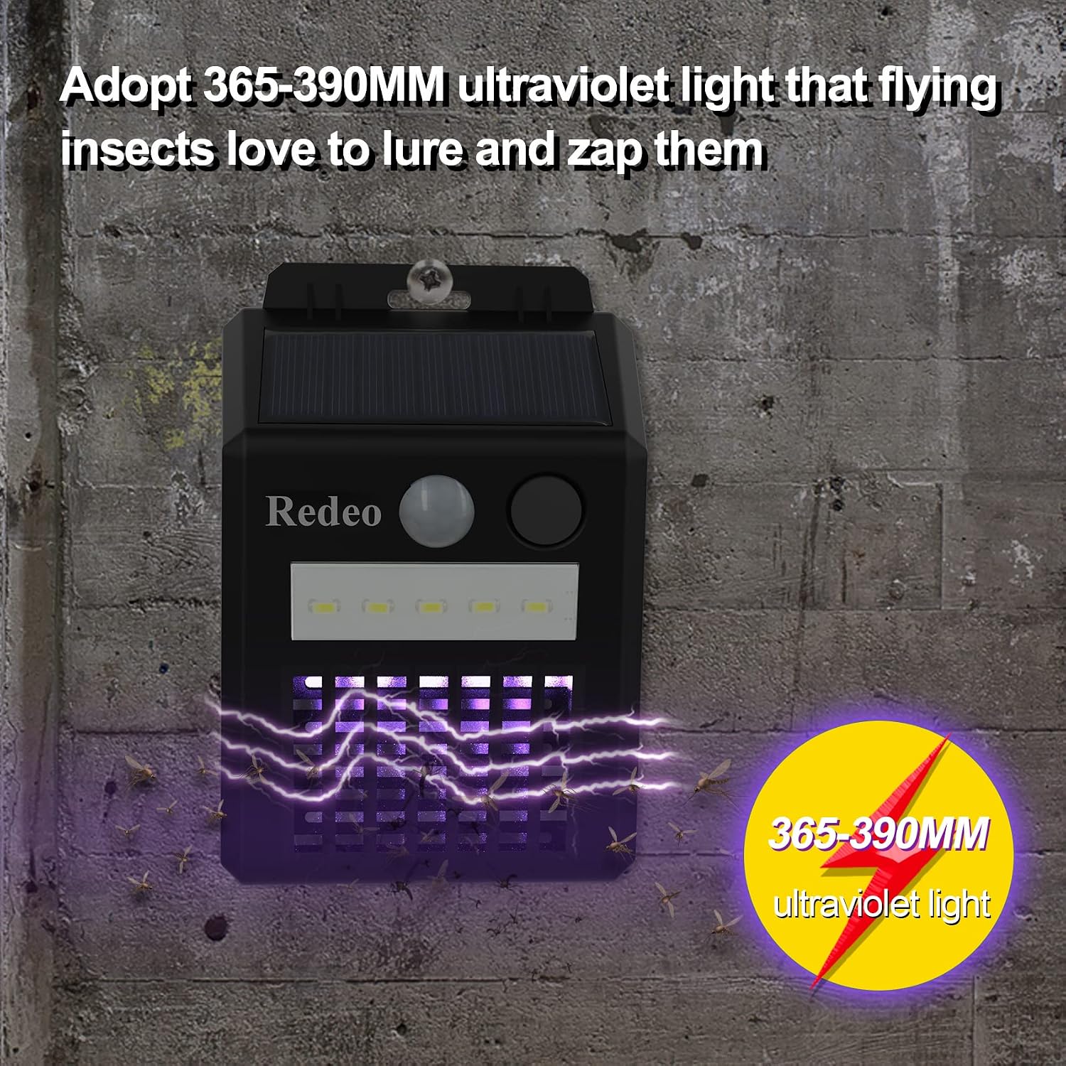 Redeo 2-in-1 Solar Bug Zapper UV Mosquito Killer and Motion Sensor LED Light Outdoor Induction Wall Lamp Electric Insect Fly Zapper for Backyard Patio Camping (2 Pack)