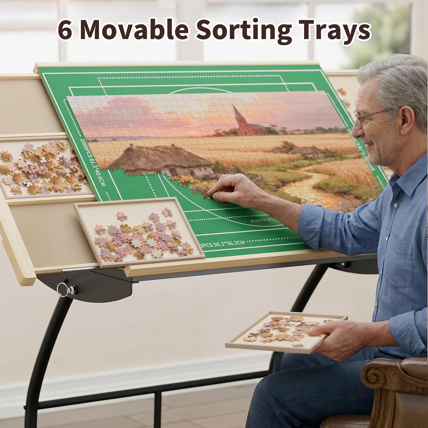 1500 Piece Puzzle Table - Puzzle Tables for Adults with Drawers, Tilting Jigsaw Puzzles Board with Cover, Standing Puzzle Table with Adjustable Height Legs and Wheels, Puzzle Lover's Present