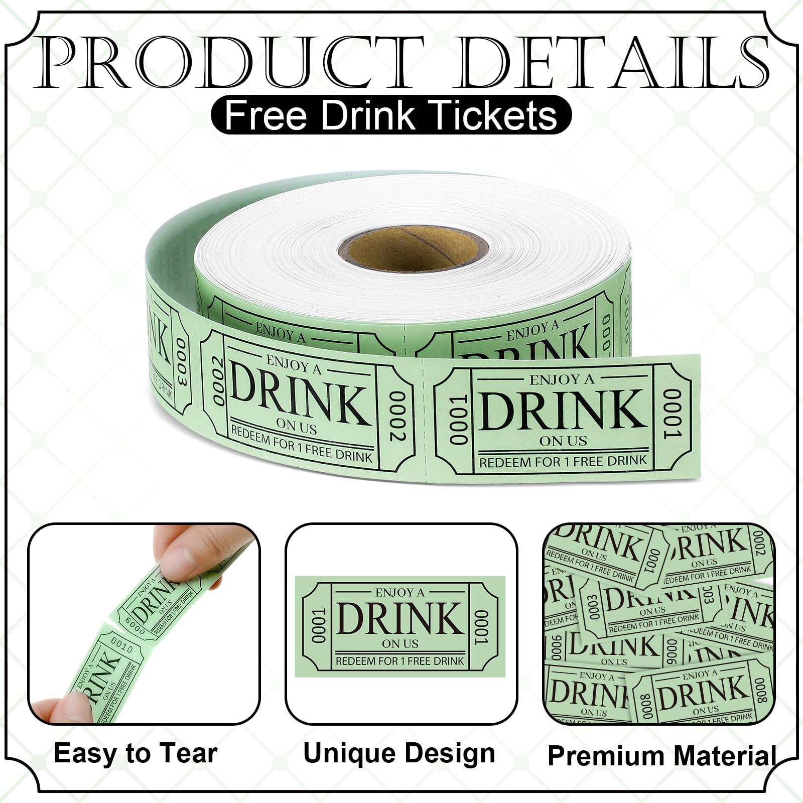 Snapklik.com : TaoBary 2 Rolls 1000 Pcs Free Drink Beverage Ticket Roll ...