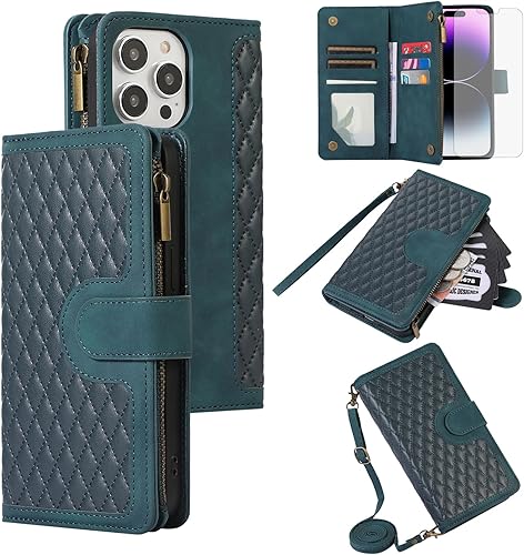 Miniatura 1 de Asuwish Compatible con iPhone 15 Pro Max de 6.7 pulgadas, protector de pantalla, correa de muñeca, tarjetero con cremallera, funda para teléfono