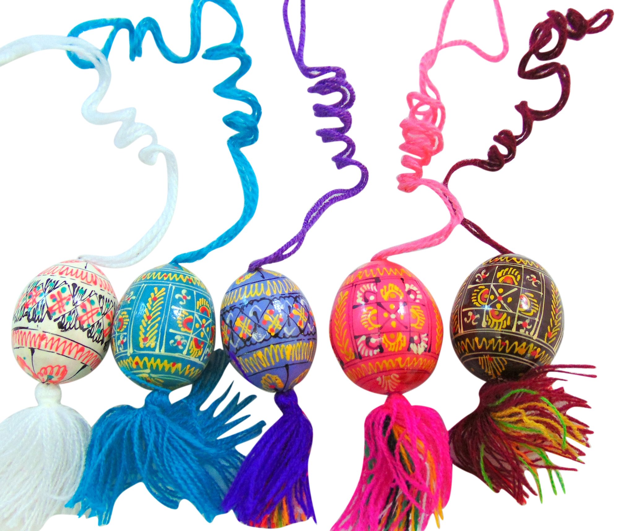 Westman WorksUkrainian Wooden Pysanky Easter Eggs on Cords Handmade in The Ukraine, Set of 5