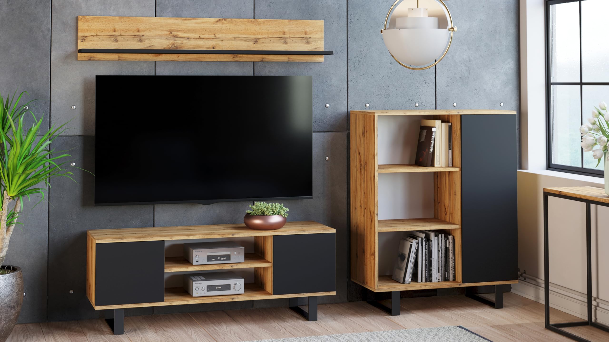 KOBI TV Kast Focus | 135 x 40 x 49 cm | Industriële Stijl Televisiekast | TV-Meubel Woonkamer | Onderkast