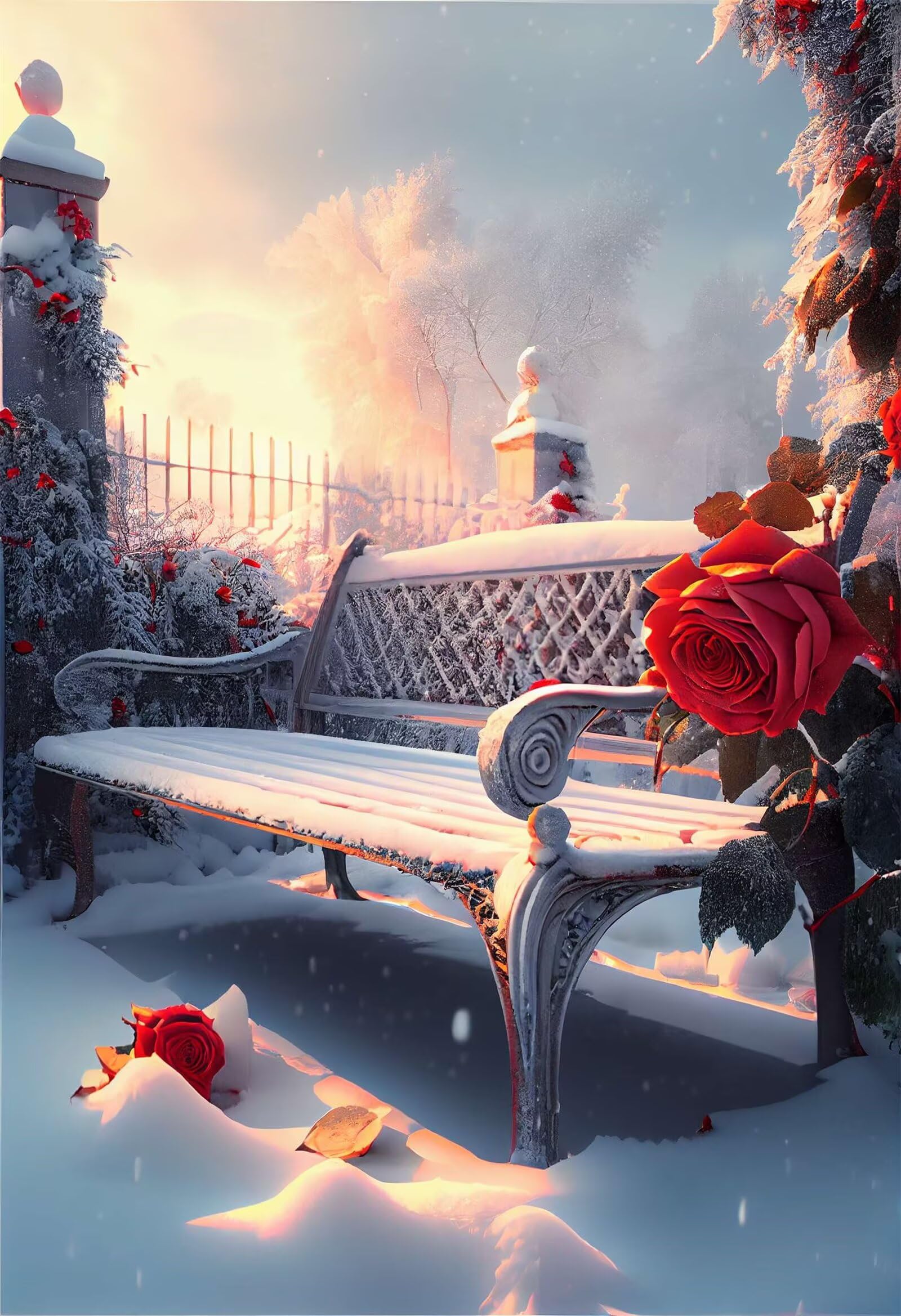 Puzzle dla dorosłych, 700 elementów, Bench Rose Snow Artwork Puzzle 52 x 38 cm, kolorowe puzzle "zrób to sam" do dekoracji domu, rodzinne puzzle dla początkujących i dzieci