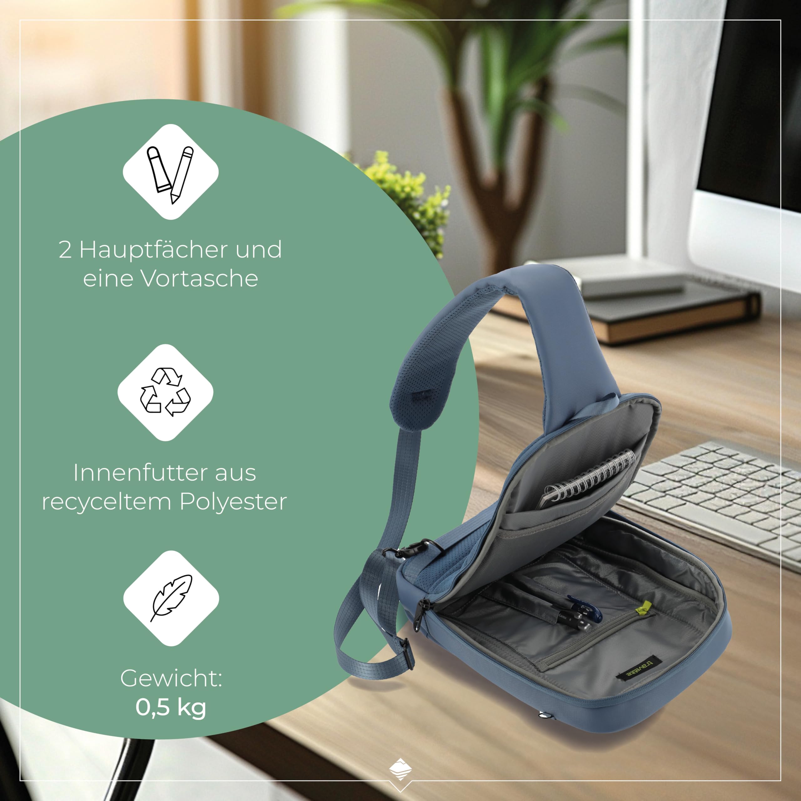Travelite Cross Body Bag, WORKFLOW Umhängetasche aus recyceltem Material mit Sicherheitsfach, Sling Bag
