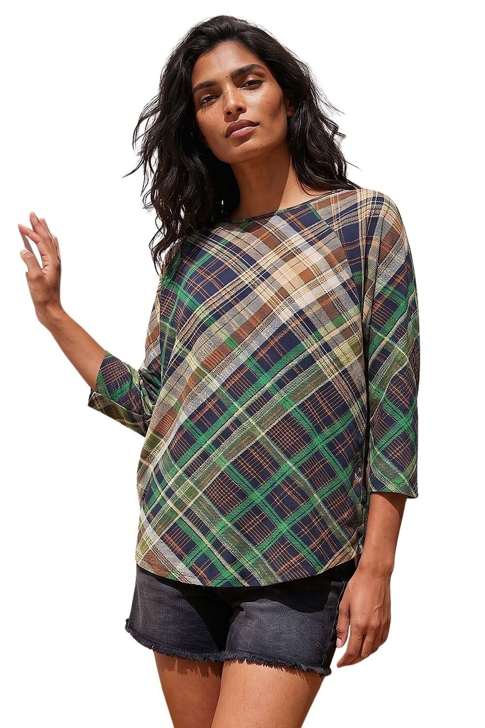 Roman Women's Multi Check Print Round Hem Top Size 14
