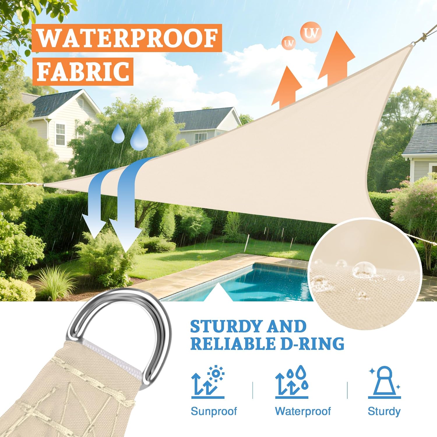 Waterproof Sun Shade Sail 12' x 12' x 12' Triangle Canopy Cover Sunlight Blockage for Outdoor Patio Pergola Backyard Garden Beige