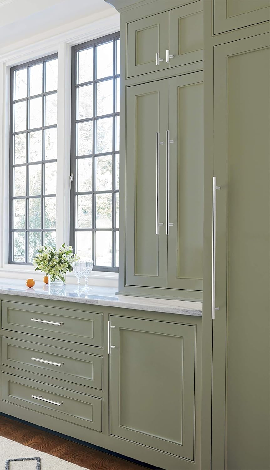 Polished Nickel Modern Bar Cabinet Pulls with Mounting Hardware