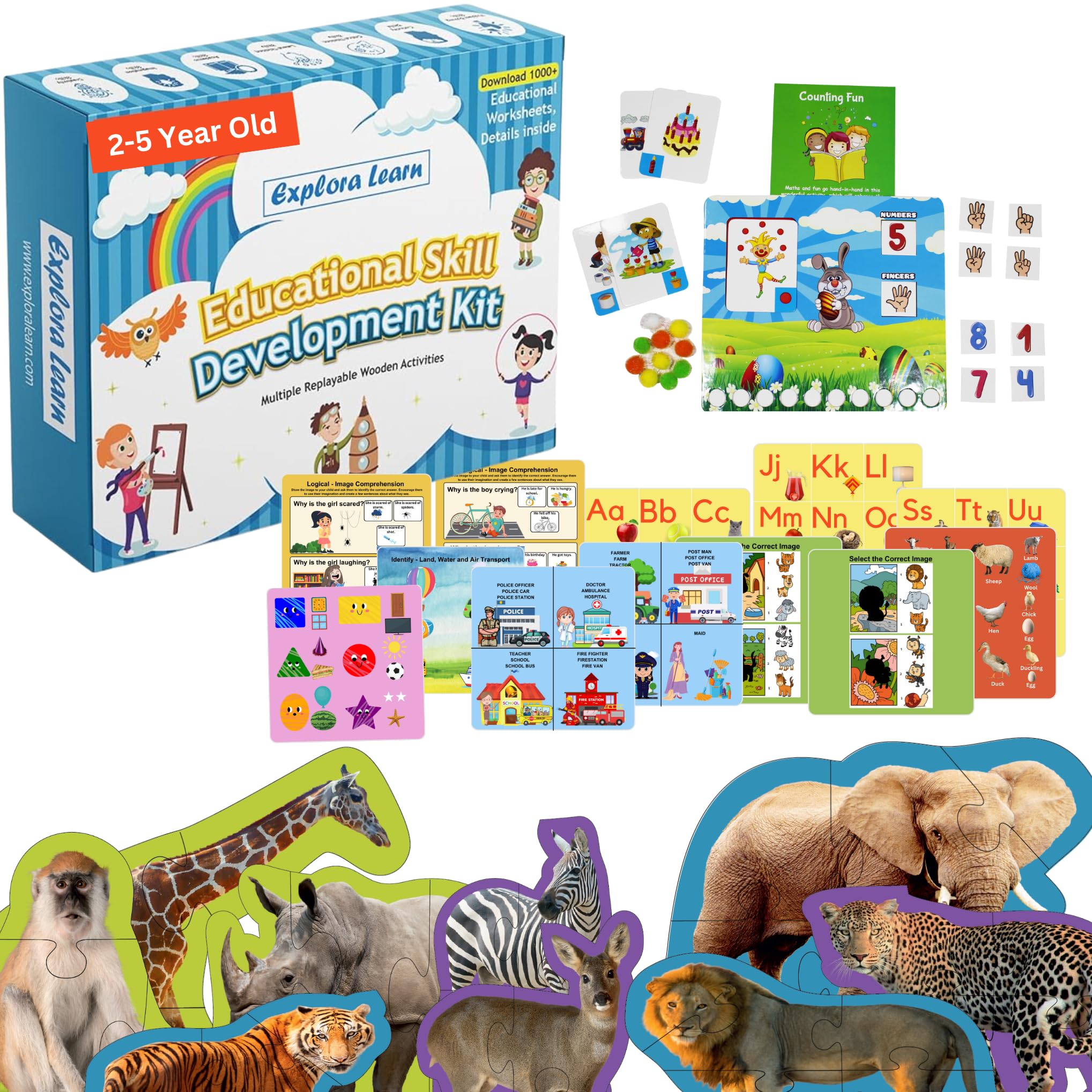 Exploralearn Wooden Educational Kids Toys for 2-5 Years Old Boys/Girls | Also 1000+ Downloadable Worksheets |Educational Toys for Kids 2 3 4 5 Years| Learning Games & Puzzles Gift for Girls and Boys (B0CFFPJ34H) Amazon Price History, Amazon Price Tracker