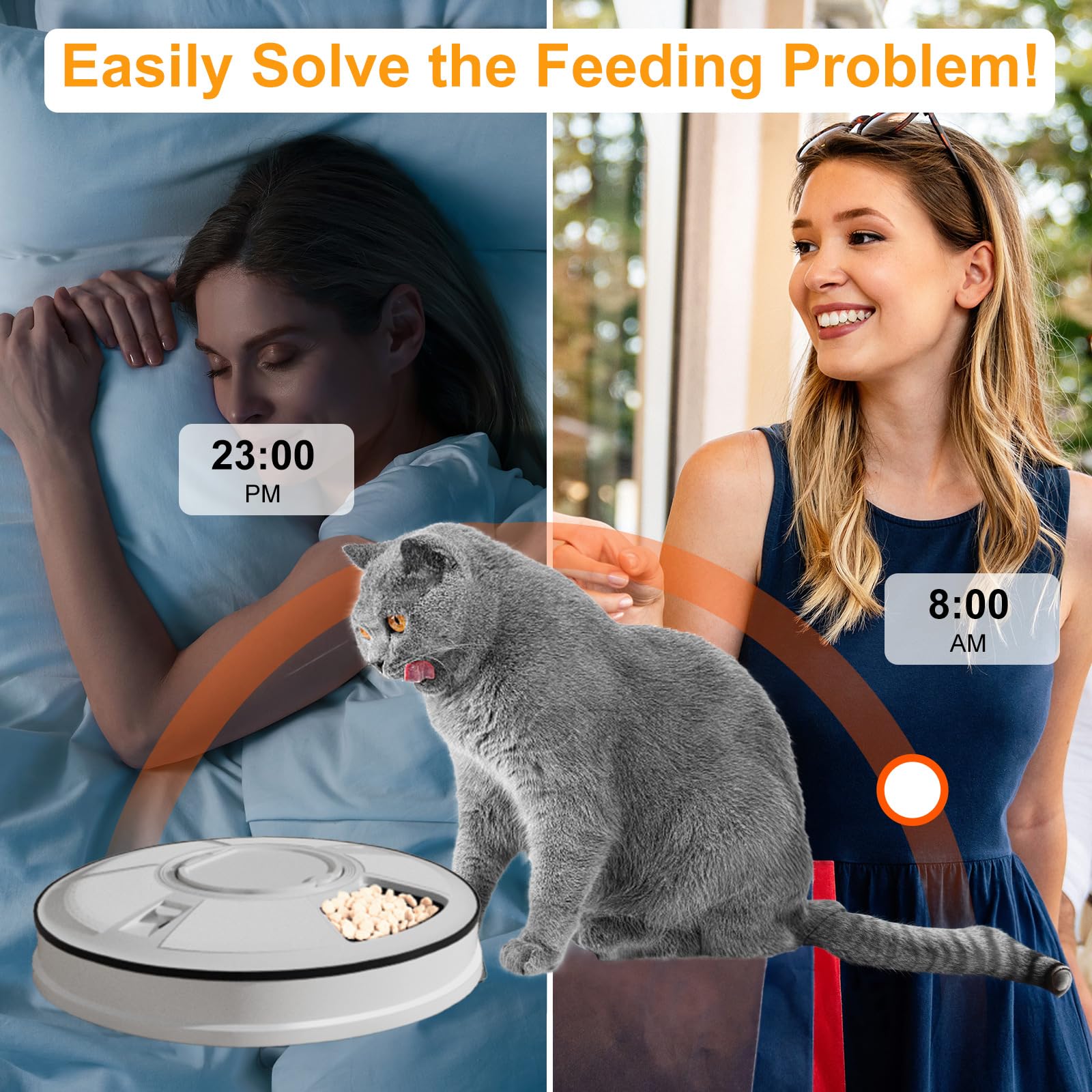Automatic Cat Feeder for Dry Food,Supplement & Treats， 6 Compartment Timed Cat Food Dispenser for Cats and Small Dogs，No Ice Needed Automatic Dog Feeder(Black) - image 8