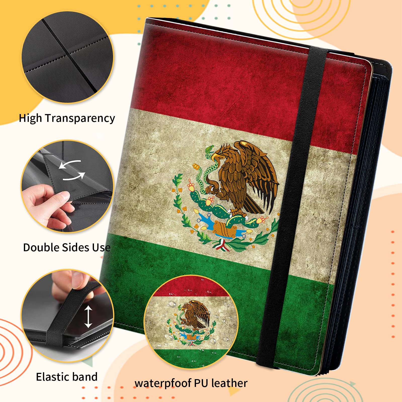 Amazon.com: Trading Card Binder 4-pocket Card Holder Binder for Pokemon  Baseball Football Hockey Sport Mtg TCG YUGIOH Card Binder Album 160 Cards  Side Load + Elastic Ba-mexican flag : Toys & Games