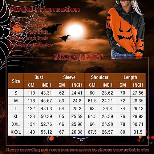 Miniatura 4 de Sudaderas de Halloween para mujer, bloque de color, manga larga, sudadera con capucha, casual, holgada, con cordón y bolsillos