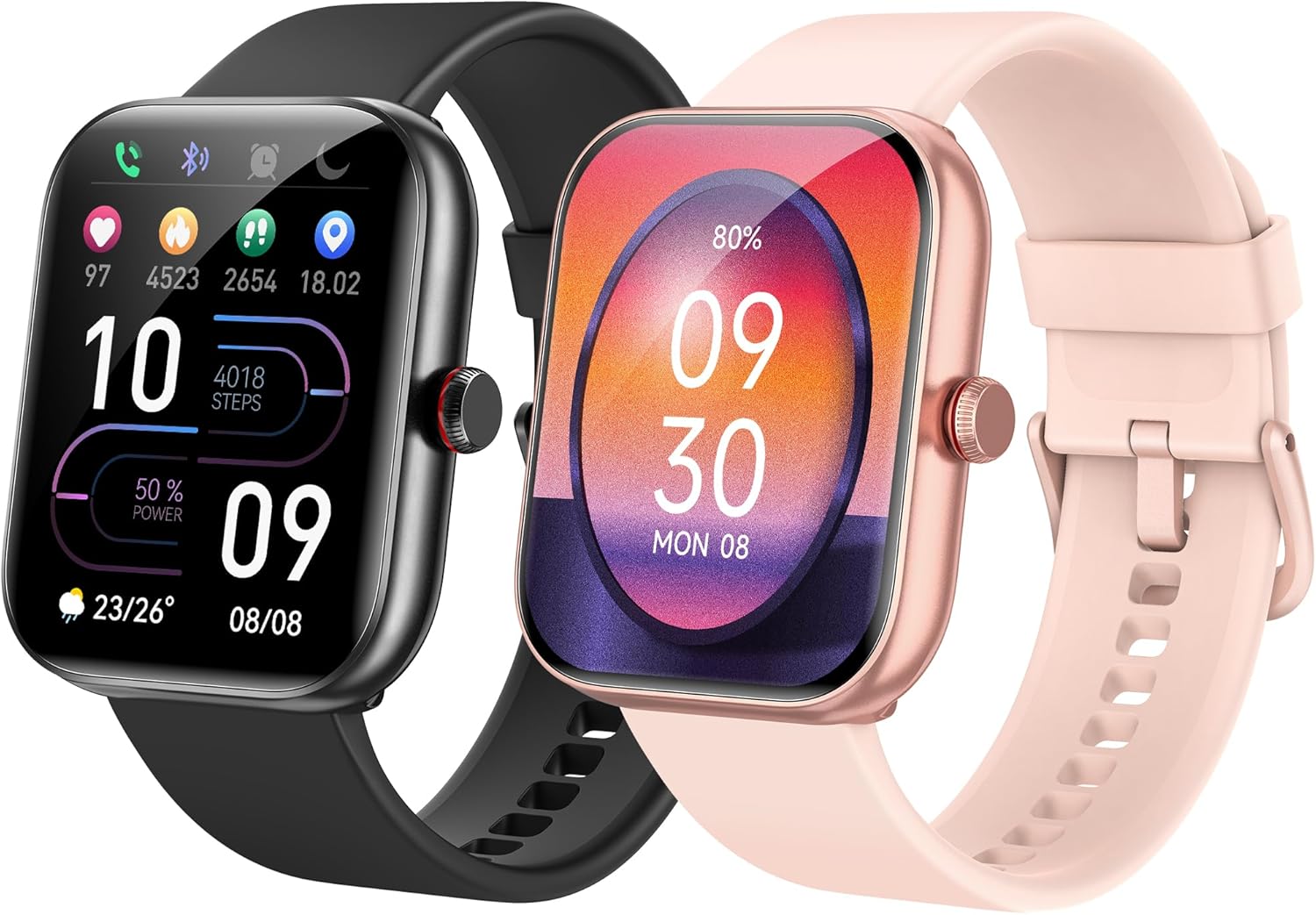 Smart Watch for Women, Alexa Built-in Smartwatch for Answer/Calls, Fitness & Sleep Tracker, 1.91" Pink + 1.91" Black