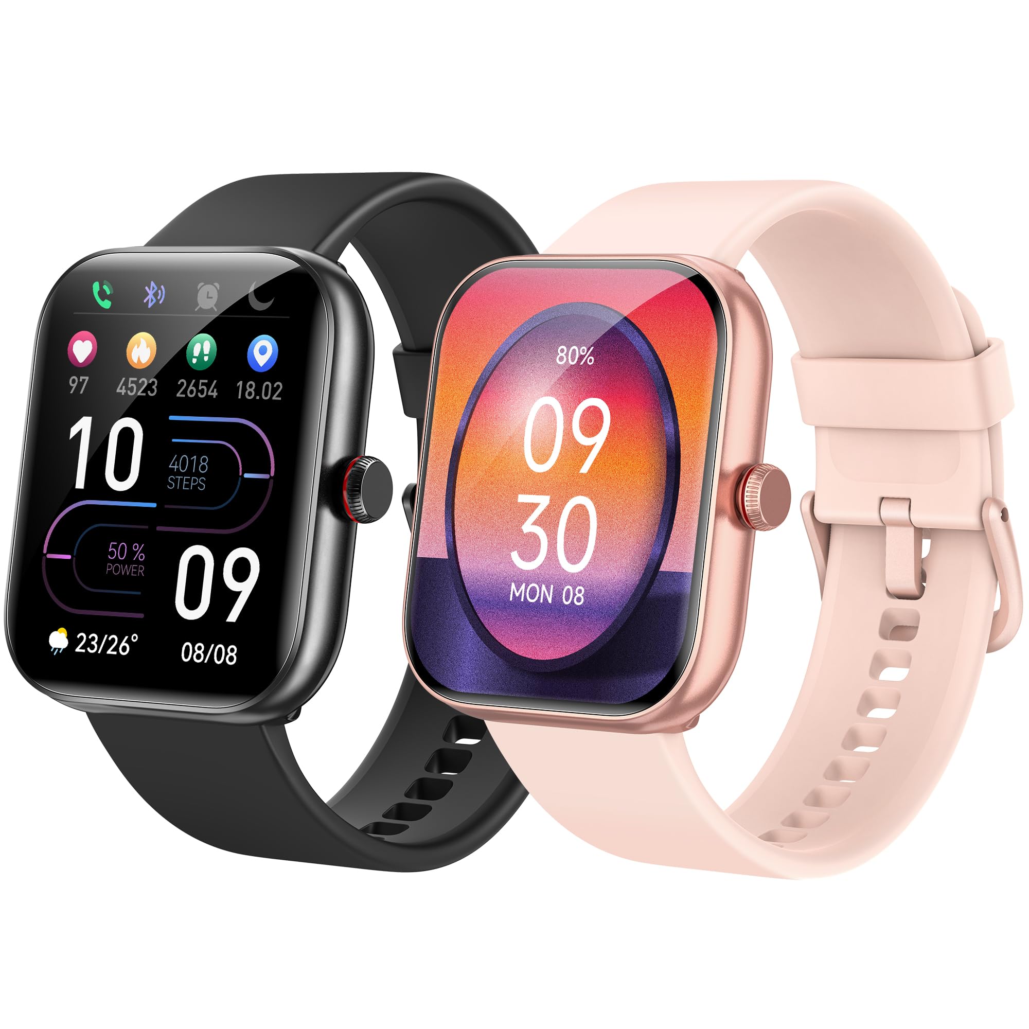 YoeverSmart Watch for Women, Alexa Built-in Smartwatch (Answer/Calls) for Android & iPhone, Fitness & Sleep Tracker, 1.91" Pink Smartwatch + 1.91" Black Smartwatch