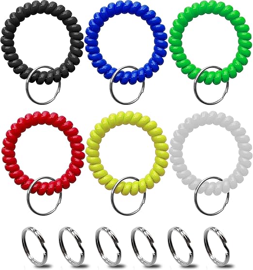 Wrist Keychain - Spring Spiral Stretch Coil Wristband Key Ring Key Chain, for Gym, Pool, ID Badge,Keys