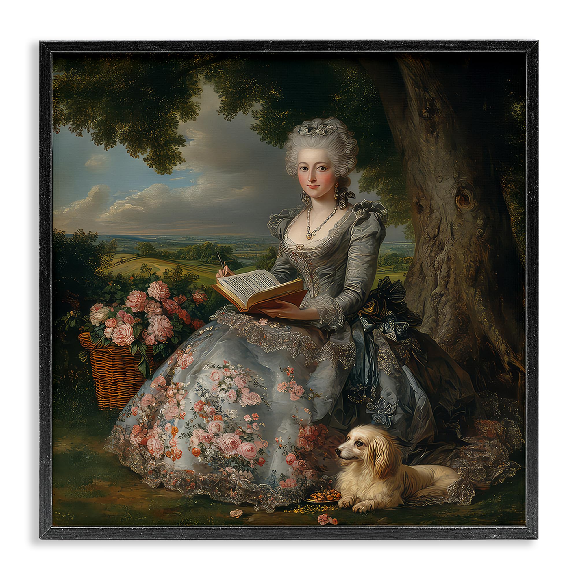 'Reading Rococo Lady with Dog'| Framed Giclee Art