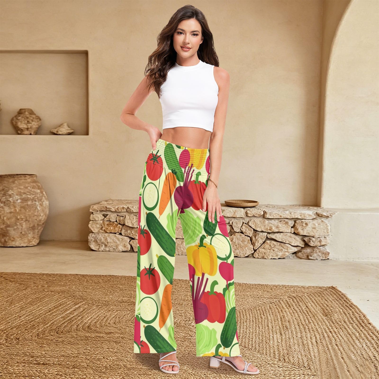 Veggie Garden damskie spodnie palazzos elastyczna talia No Dig Casual Pants