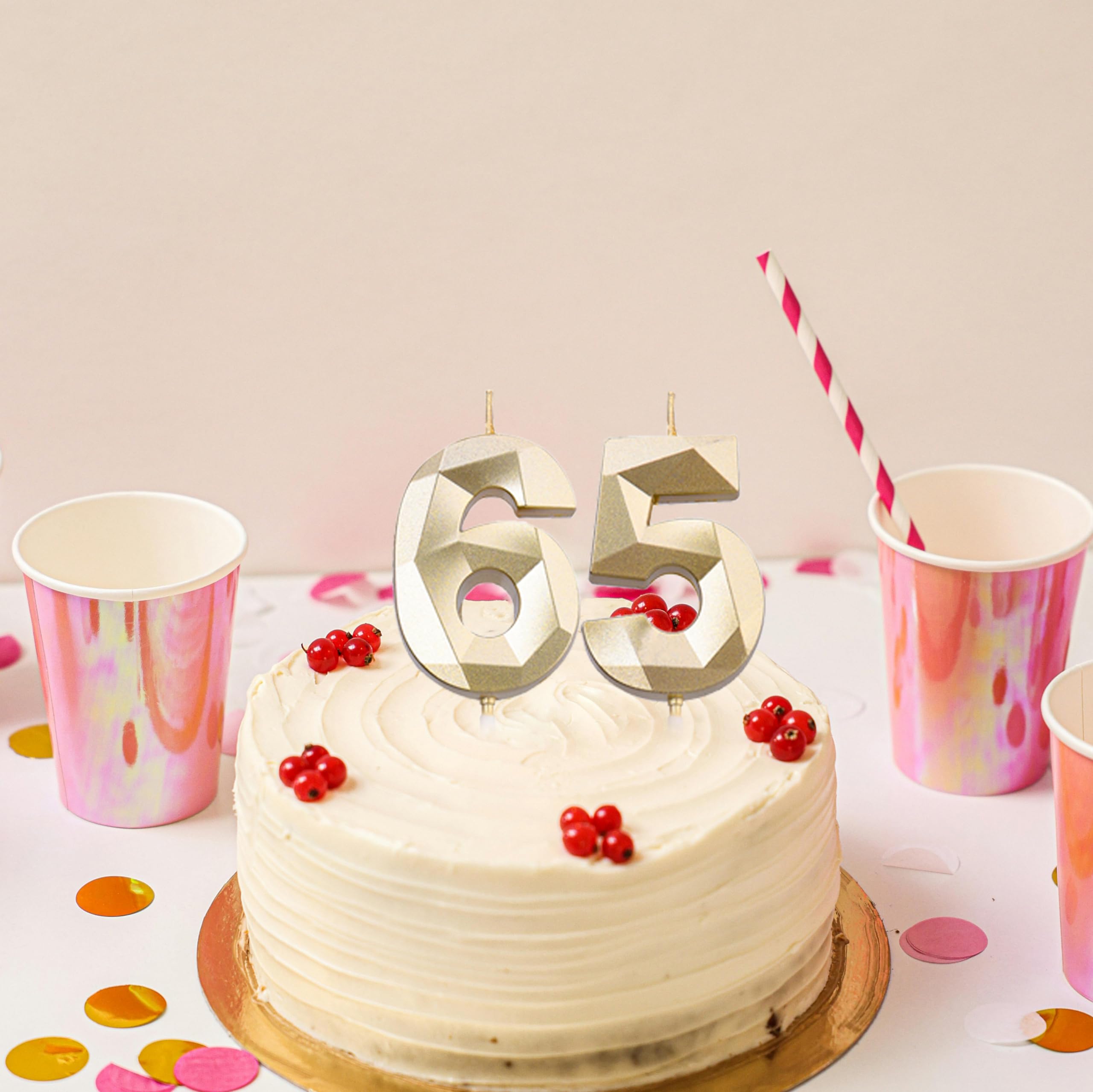 Velas doradas de cumpleaños 65 y 56 de 2 pulgadas, número de diamante 3D 65 y 56 para decoración de tartas para hombres y mujeres, decoración de fiesta temática