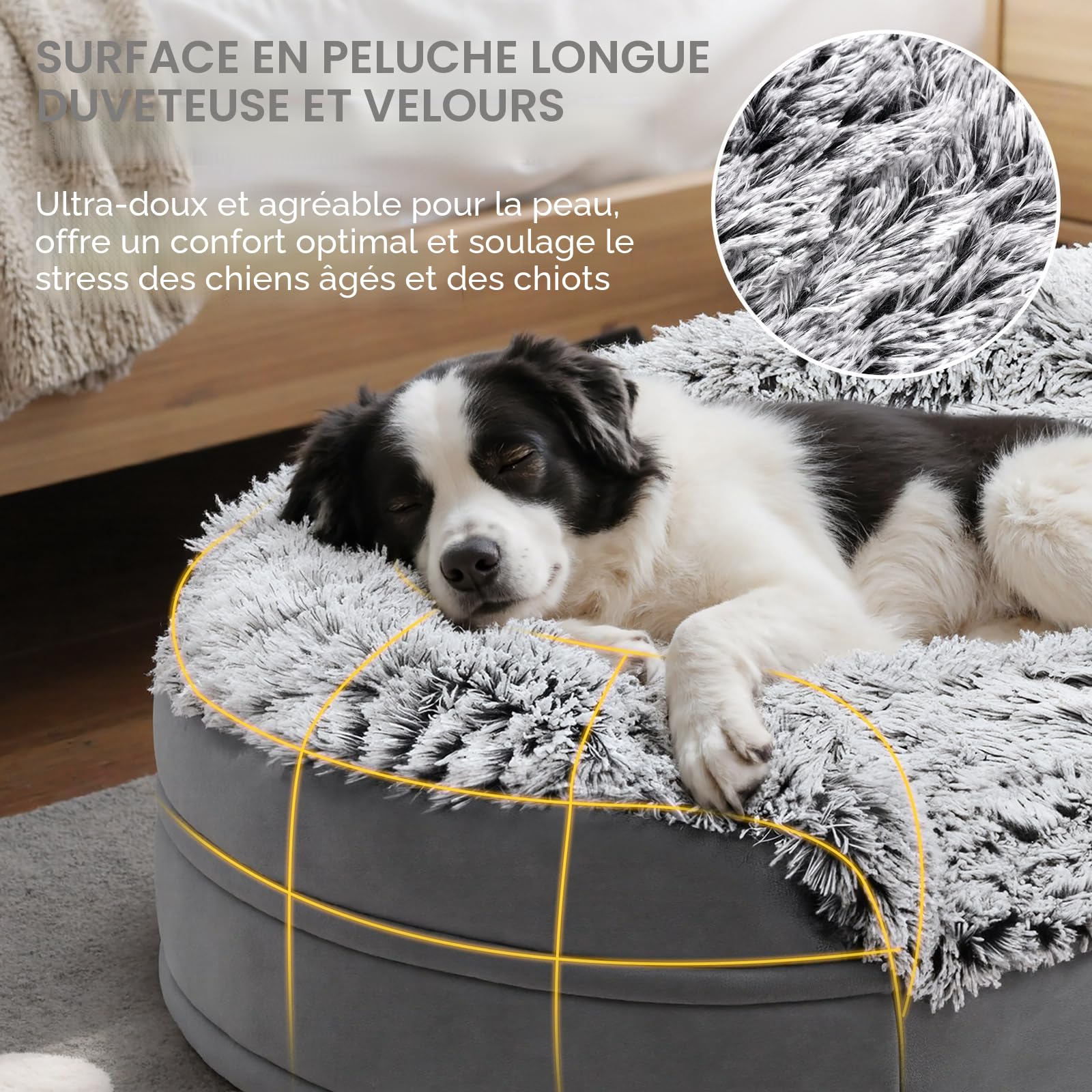 Gimars 9,5 cm Épais XL Lit Orthopédique pour Chiens de Très Grande et Seniors, Lit de Soutien avec Mousse Alvéolée 28D, Housse en Peluche Amovible et Lavable, Doublure Imperméable, Semi-Circulaire