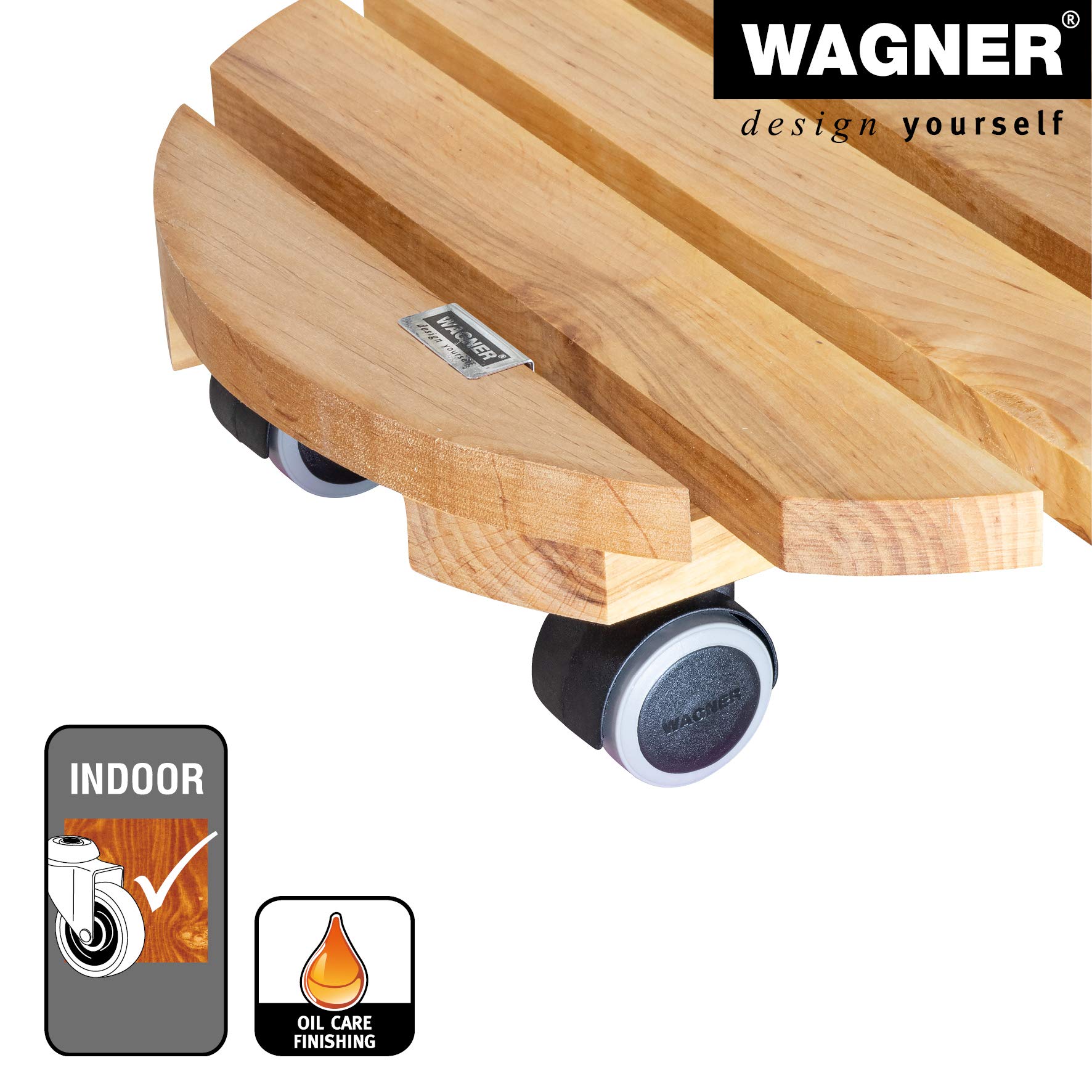 Wagner Soporte con Ruedas para Plantas Nature Ø 34 x 8 cm I para Interior I Carro para Flores en Madera de saúco FSC®, aceitado Natural I Capacidad de Carga 100 kg I 20026201
