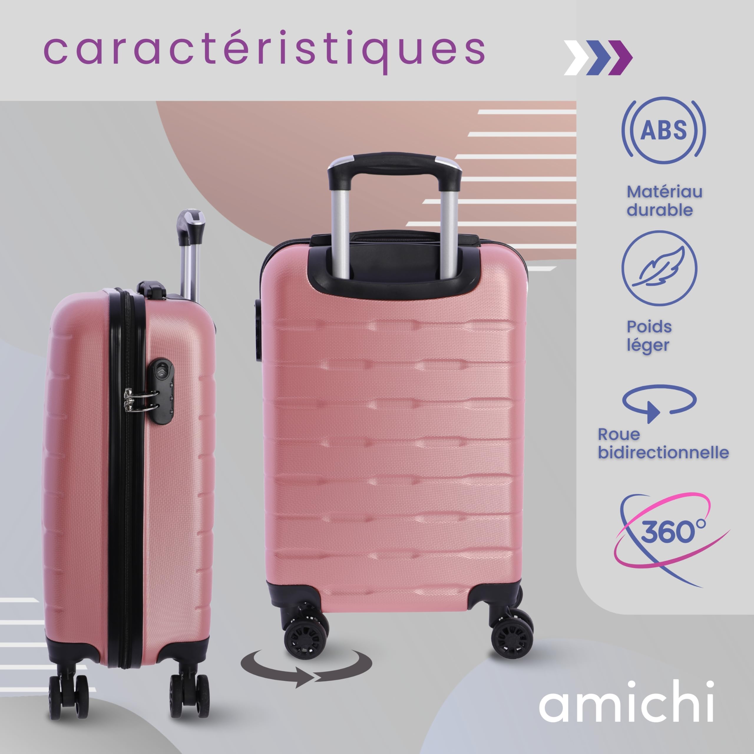AMICHI - Valigia per cabina rigida 55 x 40 x 20 | bagaglio a mano leggero a 4 ruote 360 º | compatibile con Ryanair, EasyJet e Plus | ideale per week-end, affari o voli brevi