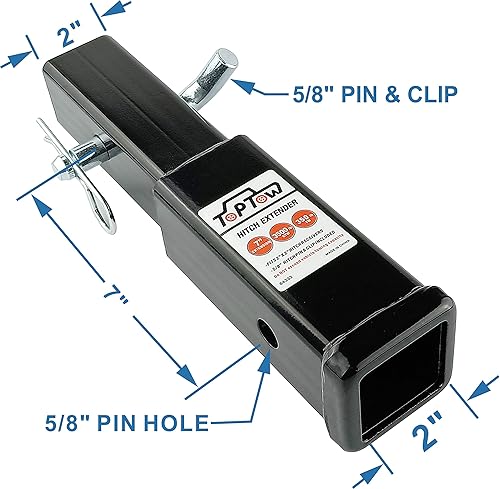 Miniatura 8 de TOPTOW Extensor de enganche, se adapta a receptor de 2 pulgadas, longitud de extensión de 7 pulgadas, con pasador de enganche de 58 pulgadas