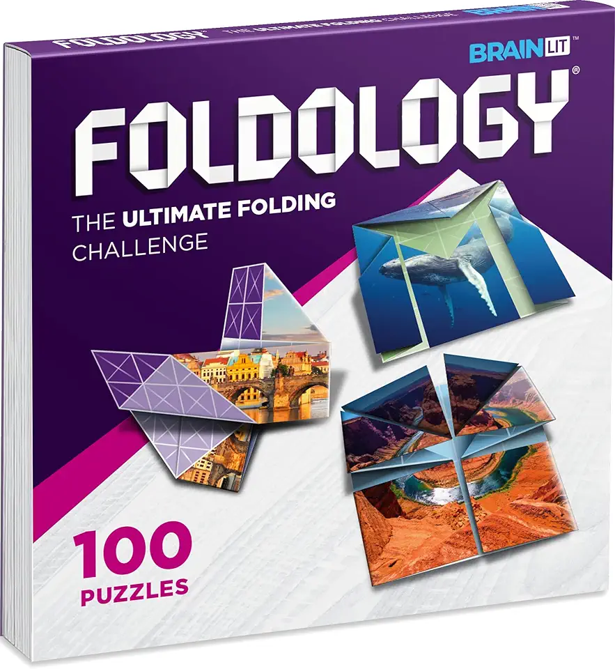 FOLDOLOGY - The Origami Puzzle Game! Brain Teasers for Tweens, Teens &amp; Adults | Stocking Stuffer, Gift for Ages 10+, Travel Game, Hands-On STEM Toy | Fold the Paper, Complete the Picture | 100 Puz