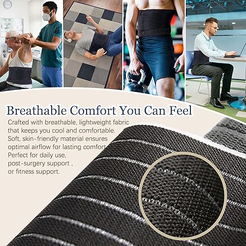 Miniatura 6 de Reian Carpeta abdominal para hombres  Soporte poscirugía y estabilidad central, envoltura de compresión ajustable (negro, mediano)