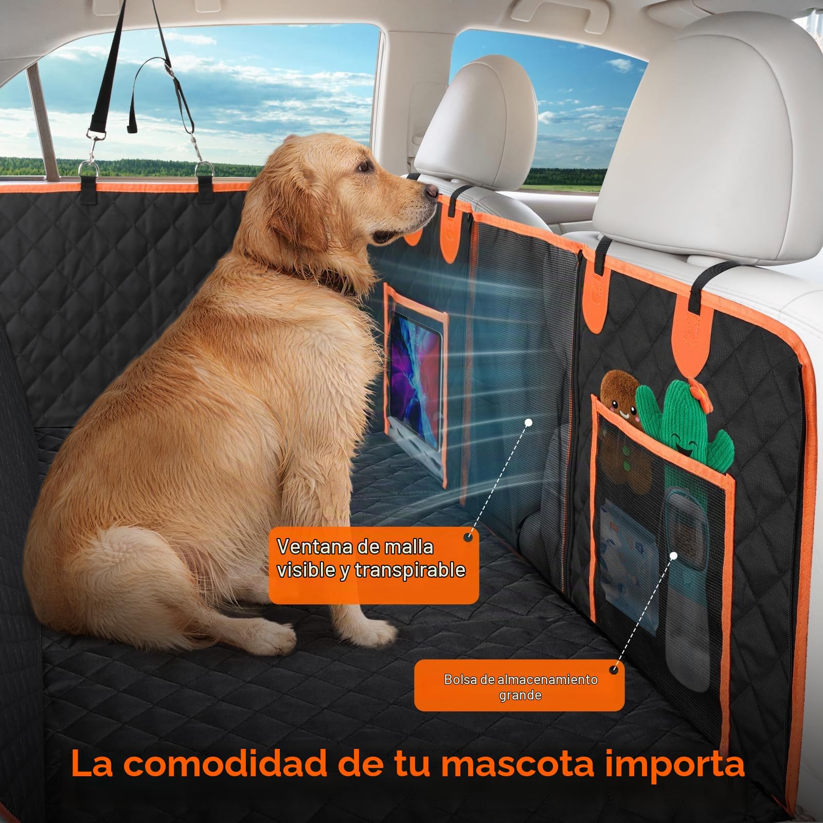 Euqvunn Funda de Coche para Perro Extensor de Asiento Trasero para Perros [Tamaño Más Ancho y Clip Metálico] Protector Impermeable de Asiento de Coche Fondo Duro Universal para Coches, SUVs