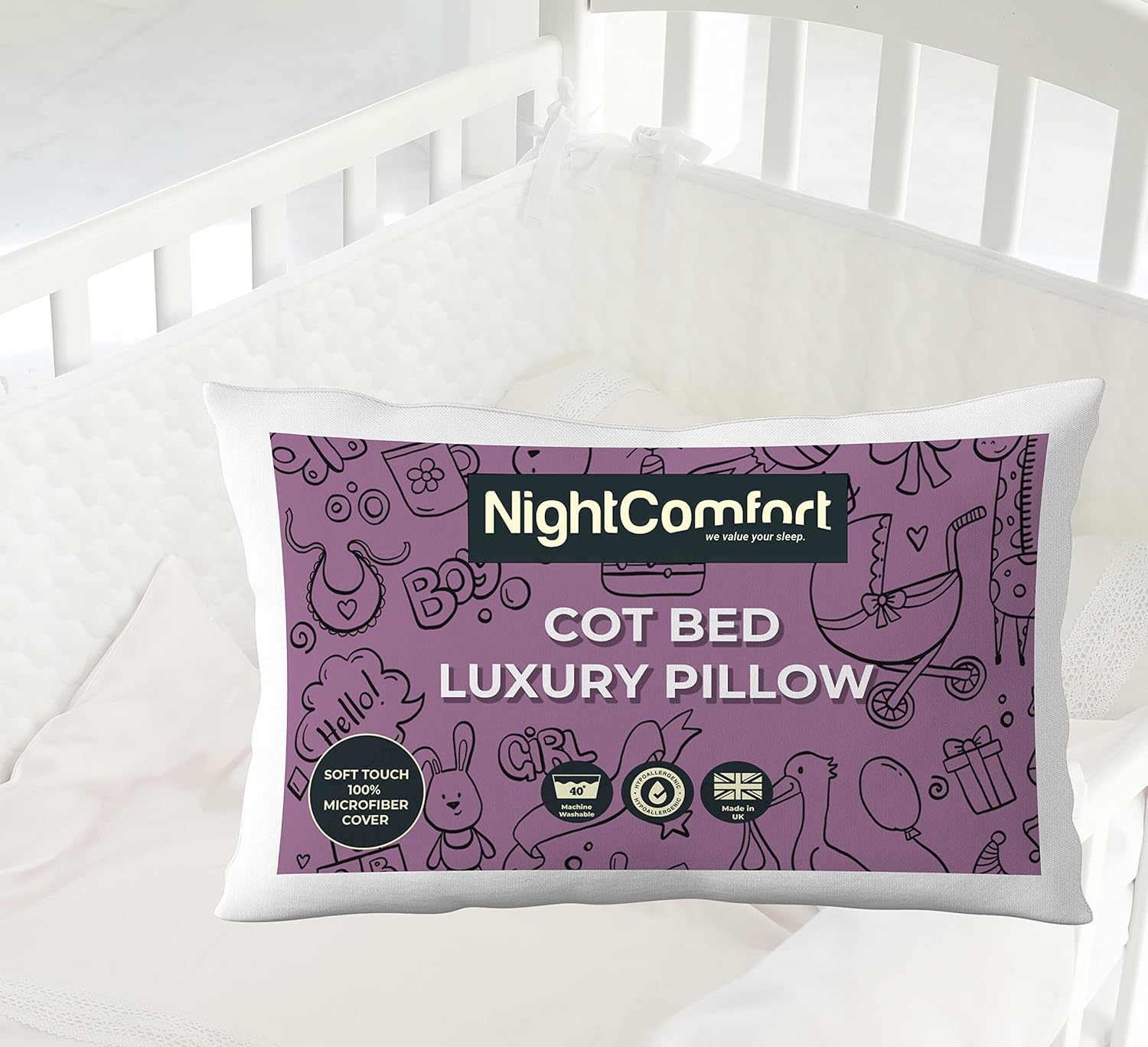 Night Comfort CotBed Microfibre Bed Pillow for Toddler, Newborns, Baby Girls and Boys Standard