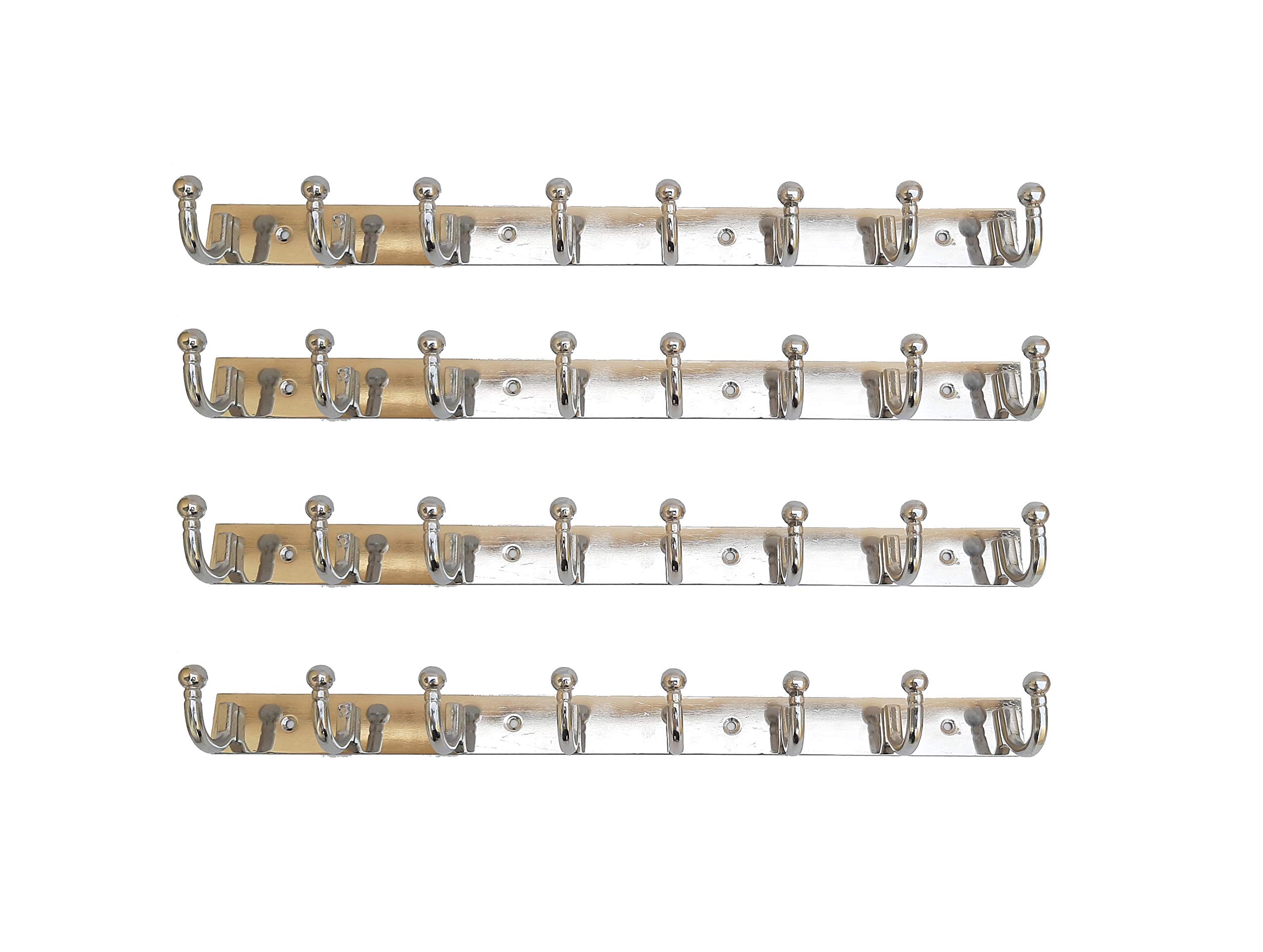 Vijaya Sales Stainless Steel 8 Point Round Hook Rail Cloth Hanger (KHUTI) for Doors and Walls - Pack of 4