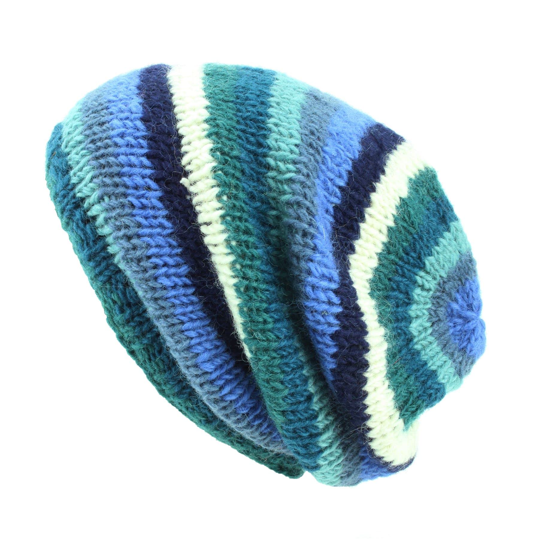 Loudelephant Unisex Stripe Blue Hand Knitted Baggy Slouch Beanie Hat